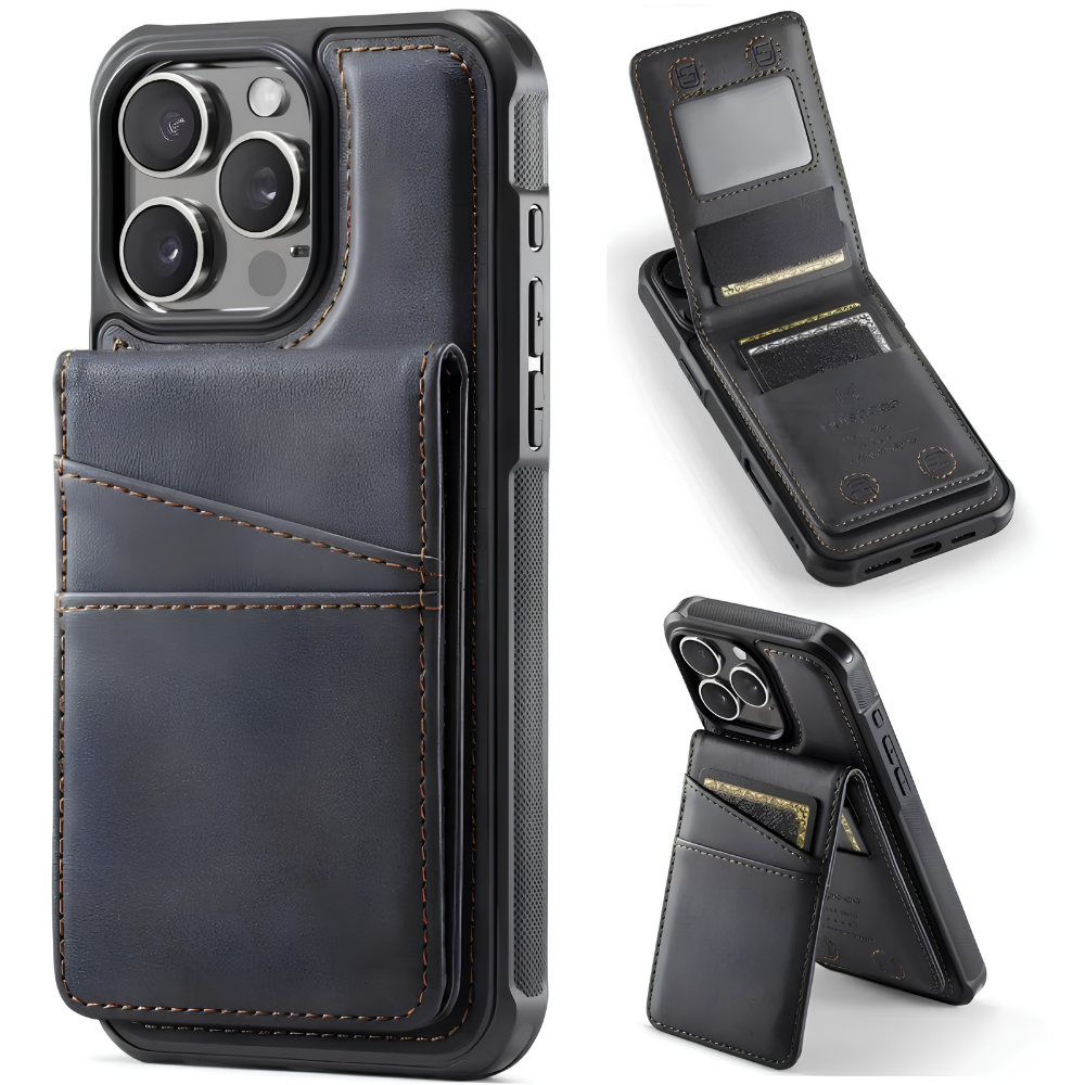 Premium iPhone Case Magnetic Detachable Wallet Flip Cover PU Leather Card Holder Cash Pocket Wrist Strap Shockproof Full Coverage Protective Design