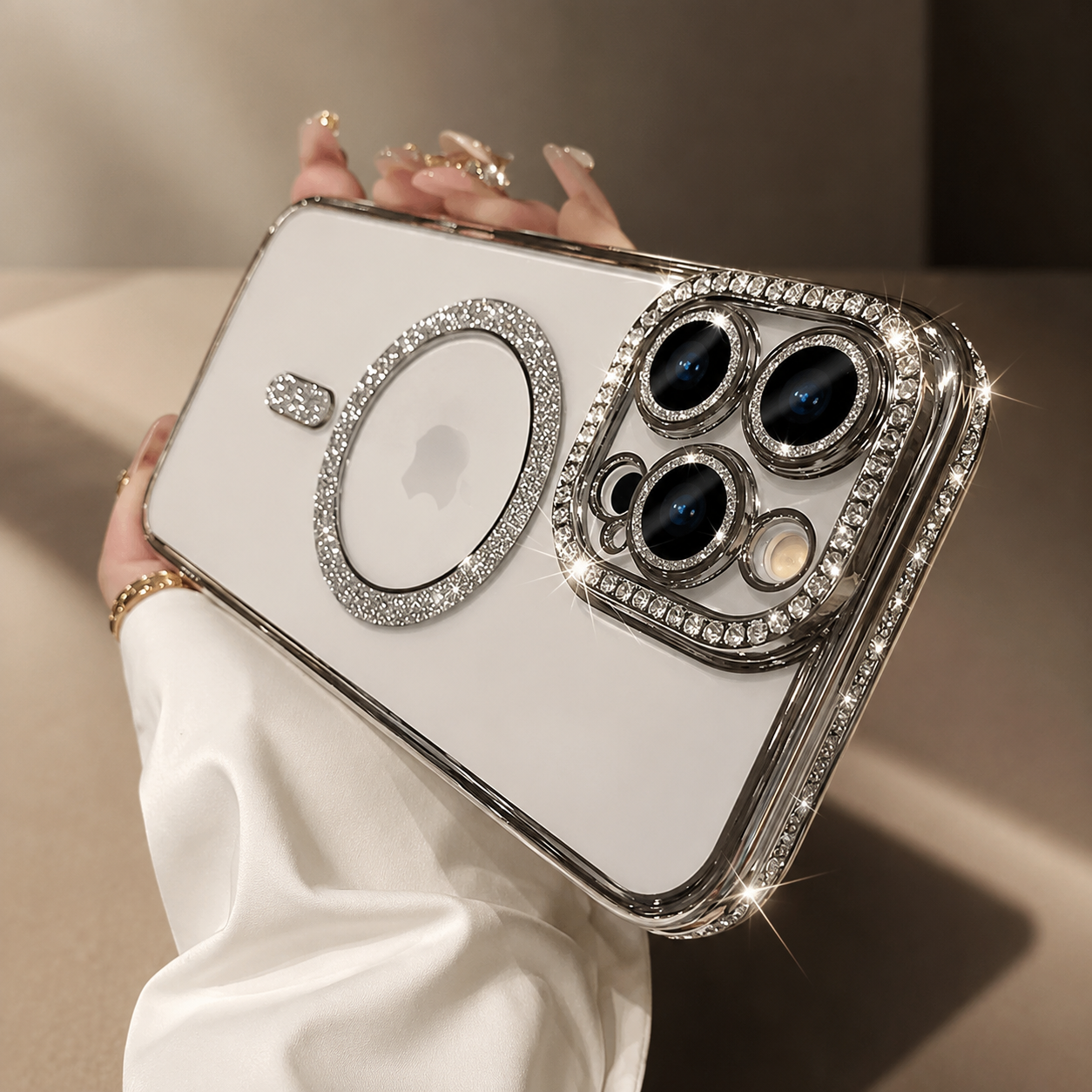 Premium iPhone Case MagSafe Compatible Transparent Glitter Diamond Design Shockproof Bumper Protective Cover Camera Lens Guard Ultra Thin Slim Design