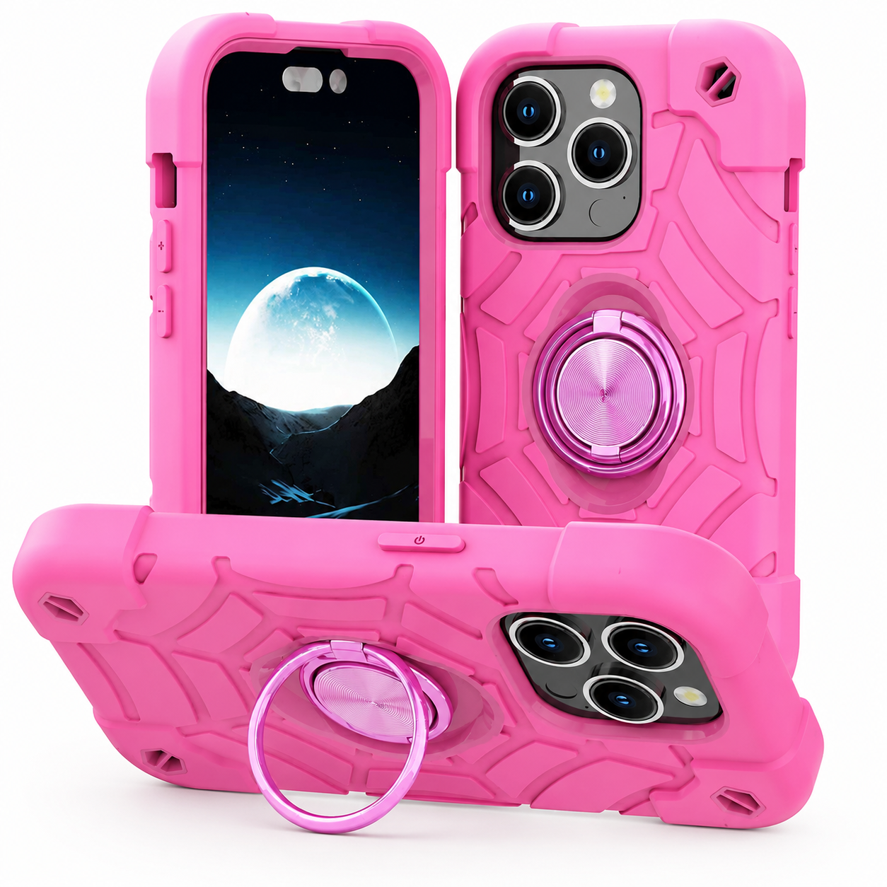 Premium iPhone Case Rugged Armor Cover Dual Layer Shockproof PC TPU Ring Holder Kickstand Anti Slip Grip Full Protection Design