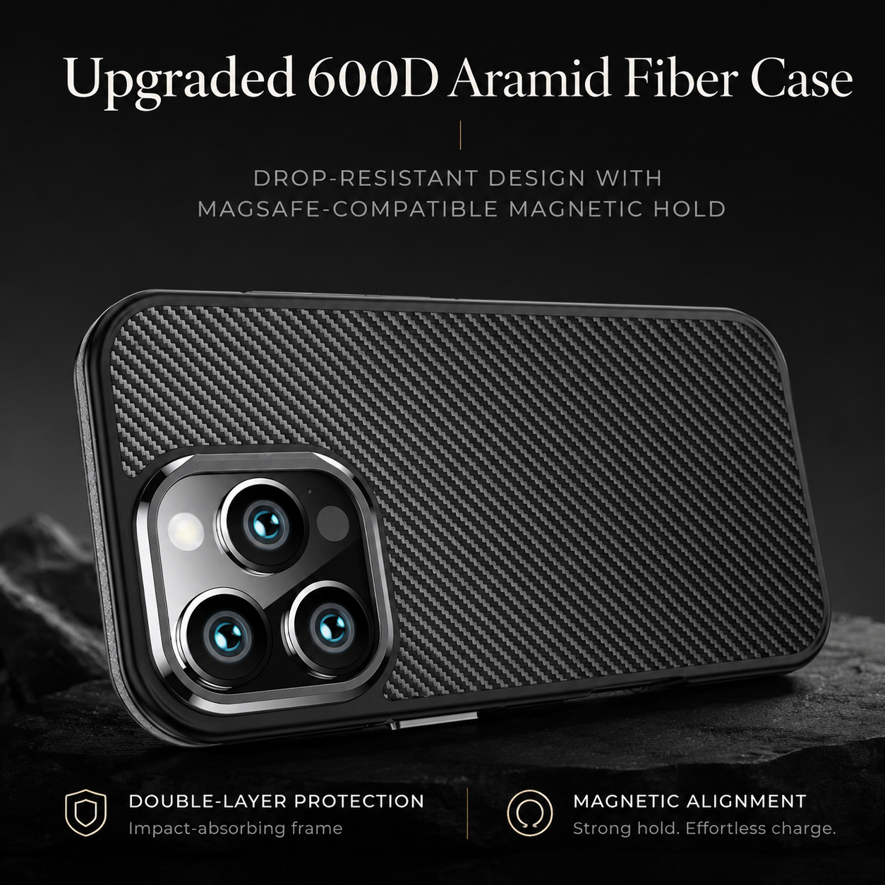 Premium iPhone Case MagSafe Compatible Magnetic Aramid Fiber Protective Cover 600D Carbon Texture Ultra Thin Lightweight Shockproof Camera Protection