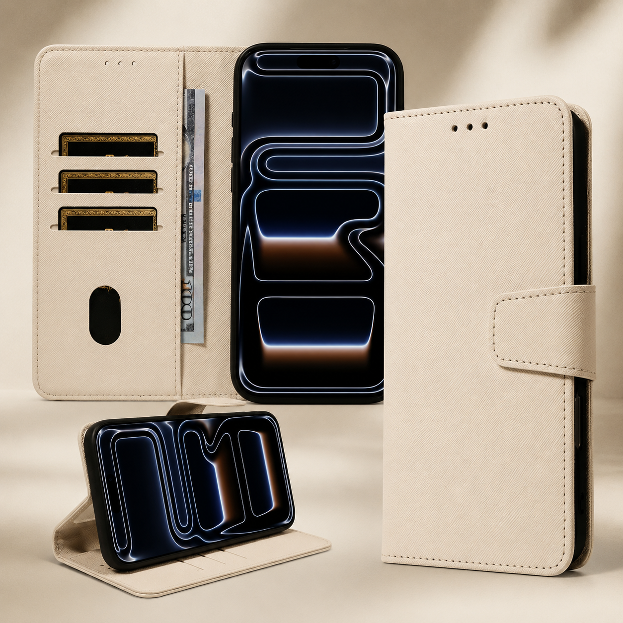 Premium iPhone Case Magnetic Leather Wallet Kickstand Shockproof MagSafe Compatible Card Holder Artificial Leather Full Coverage Protective Design