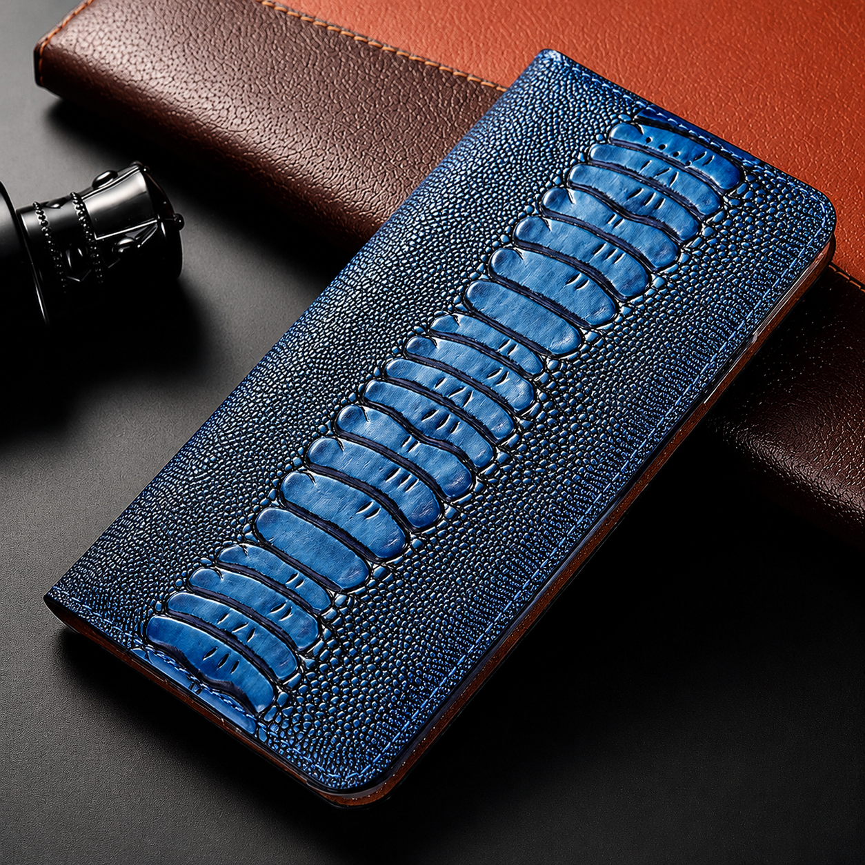 Premium iPhone Case Genuine Leather Flip Wallet Cover MagSafe Compatible Card Holder Magnetic Closure Shockproof Camera Protection Stand Full Coverage