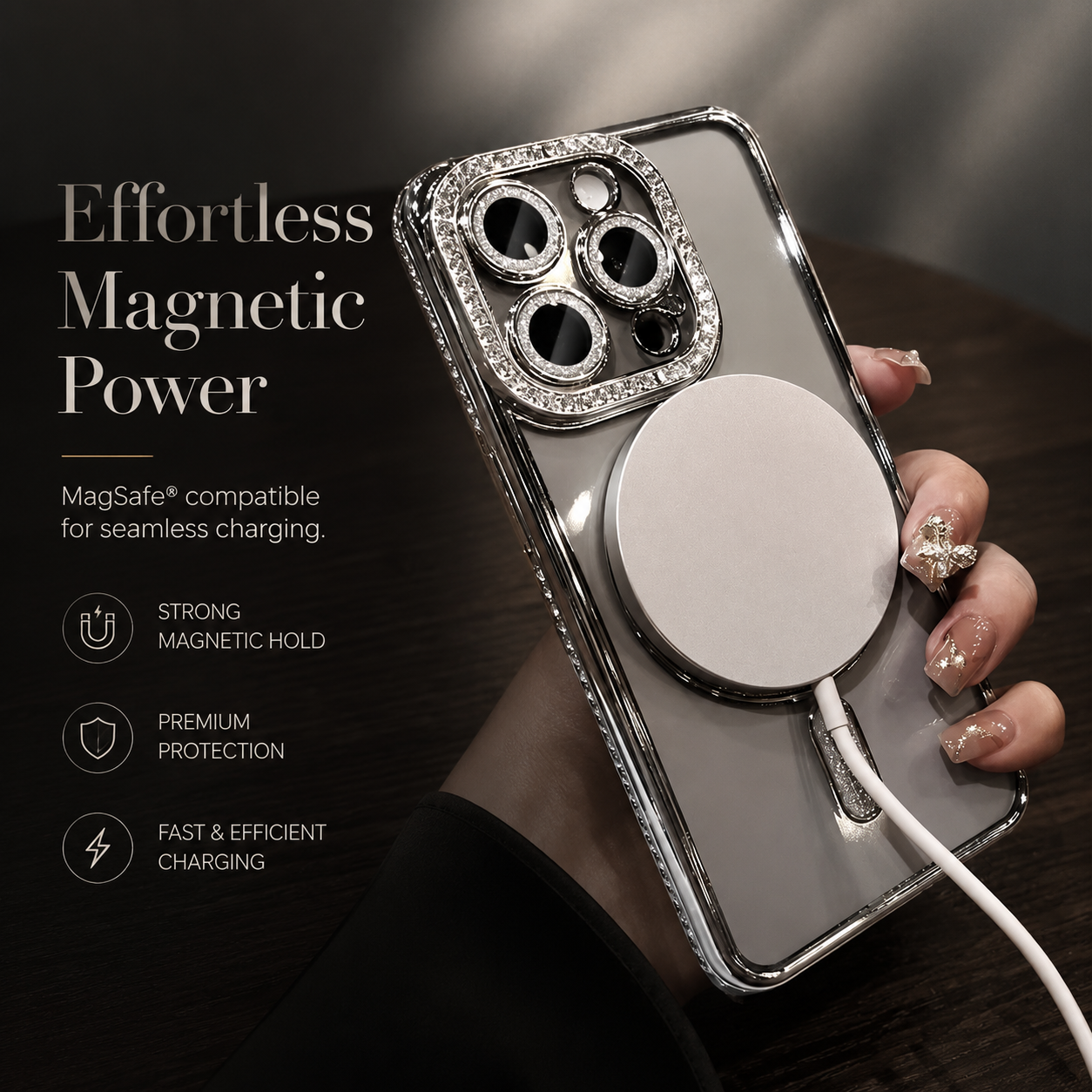 Premium iPhone Case MagSafe Compatible Transparent Glitter Diamond Design Shockproof Bumper Protective Cover Camera Lens Guard Ultra Thin Slim Design