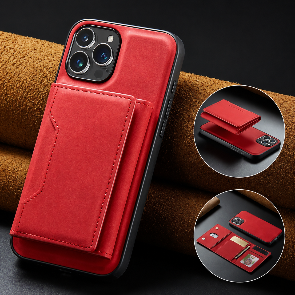 Premium iPhone Case Magnetic Leather Wallet Cover Card Holder Kickstand Money Slot Shockproof Protective Cover Anti Scratch Slim Half Wrapped