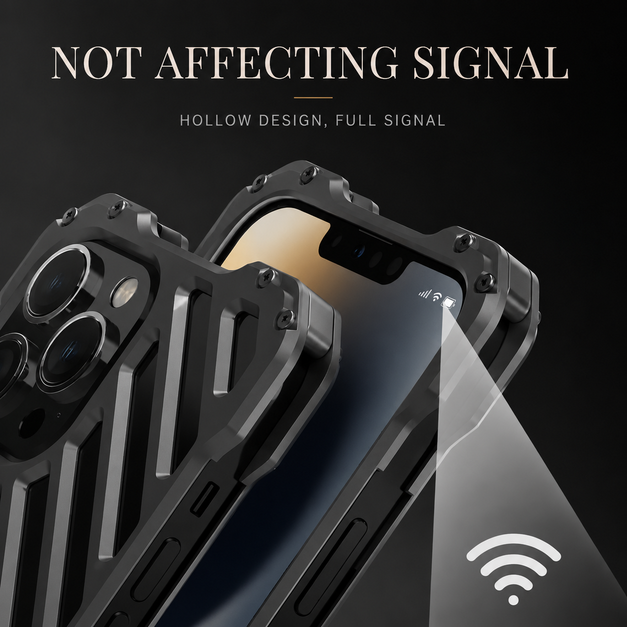 Premium iPhone Case Aluminum Armor Bumper Shockproof Transparent Hard Cover 3D Camera Lens Protection Rugged Metal Gear Anti Slip Full Coverage Design