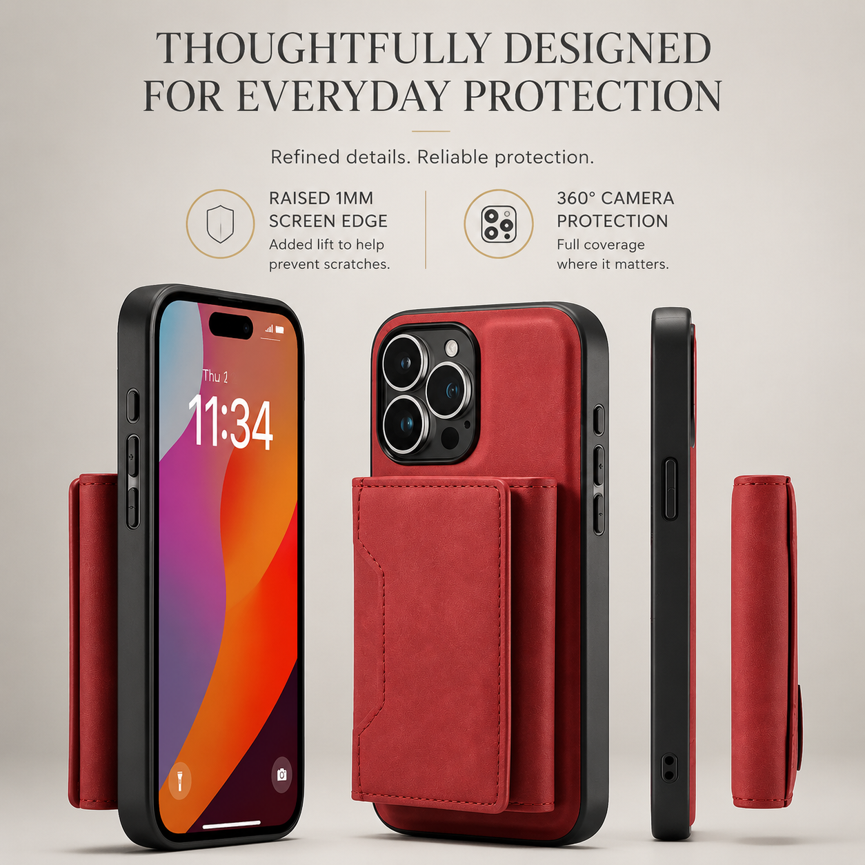 Premium iPhone Case Magnetic Leather Wallet Cover Card Holder Kickstand Money Slot Shockproof Protective Cover Anti Scratch Slim Half Wrapped