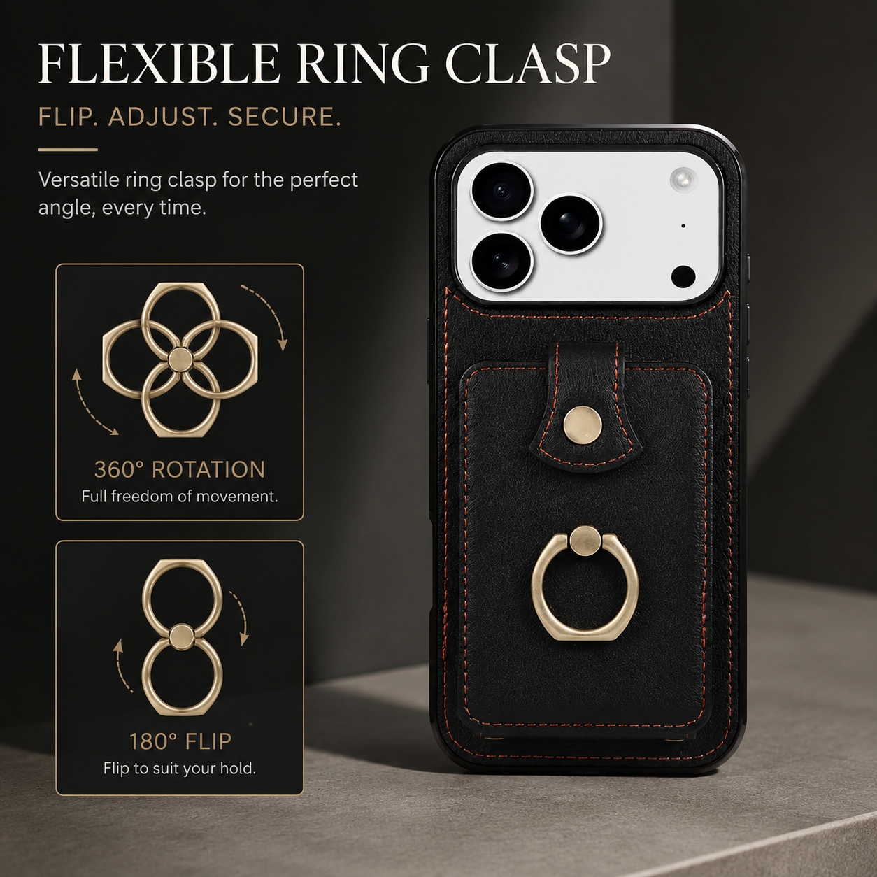 Premium iPhone Case Wallet Cover Card Holder RFID Blocking Ring Kickstand PU Leather Shockproof Protective Cover Anti Scratch Slim Full Protection