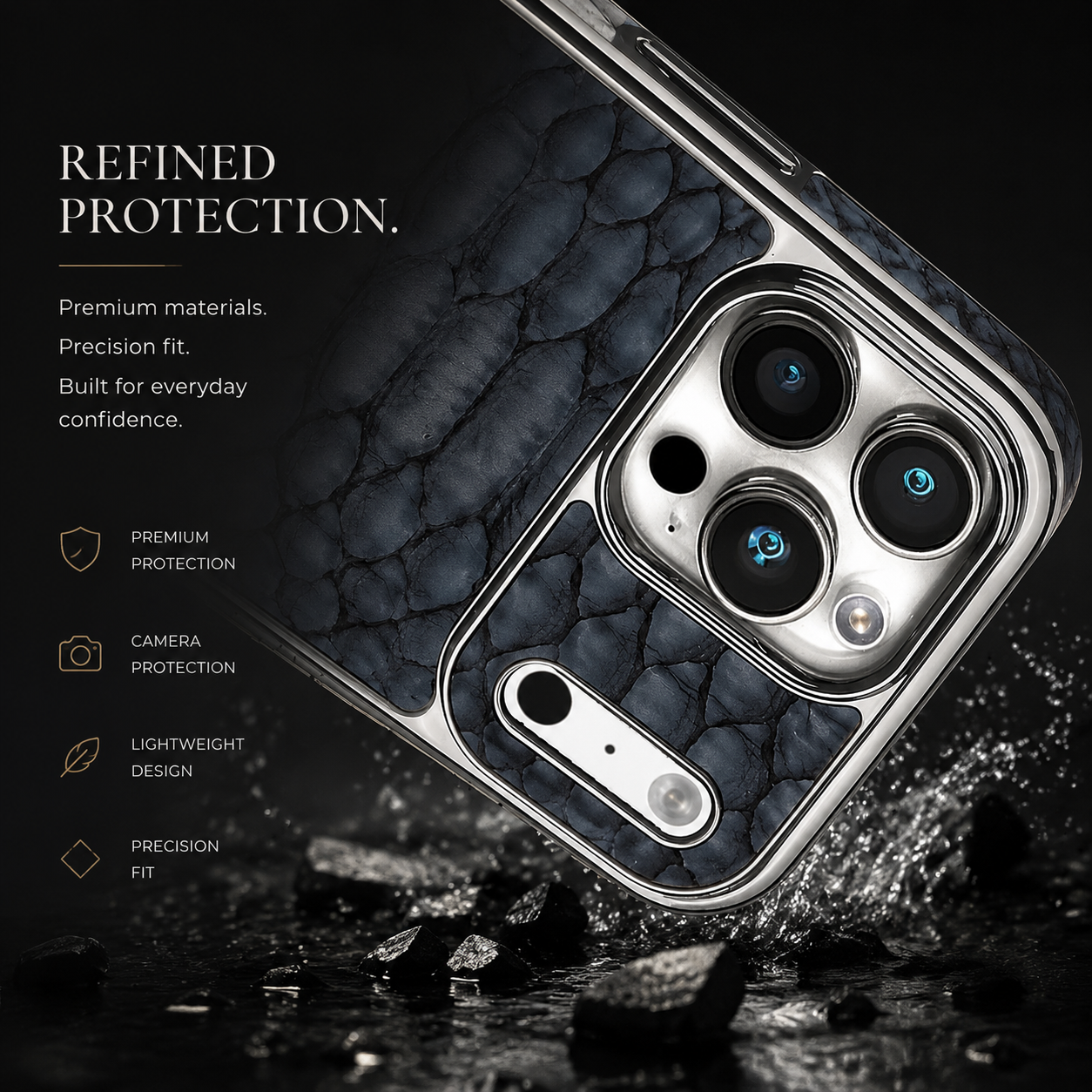 Premium iPhone Case Leather Snake Pattern Cover Soft Flannel Lining Anti Scratch Non Slip Slim Lightweight Protective Fashion Design Half Wrapped
