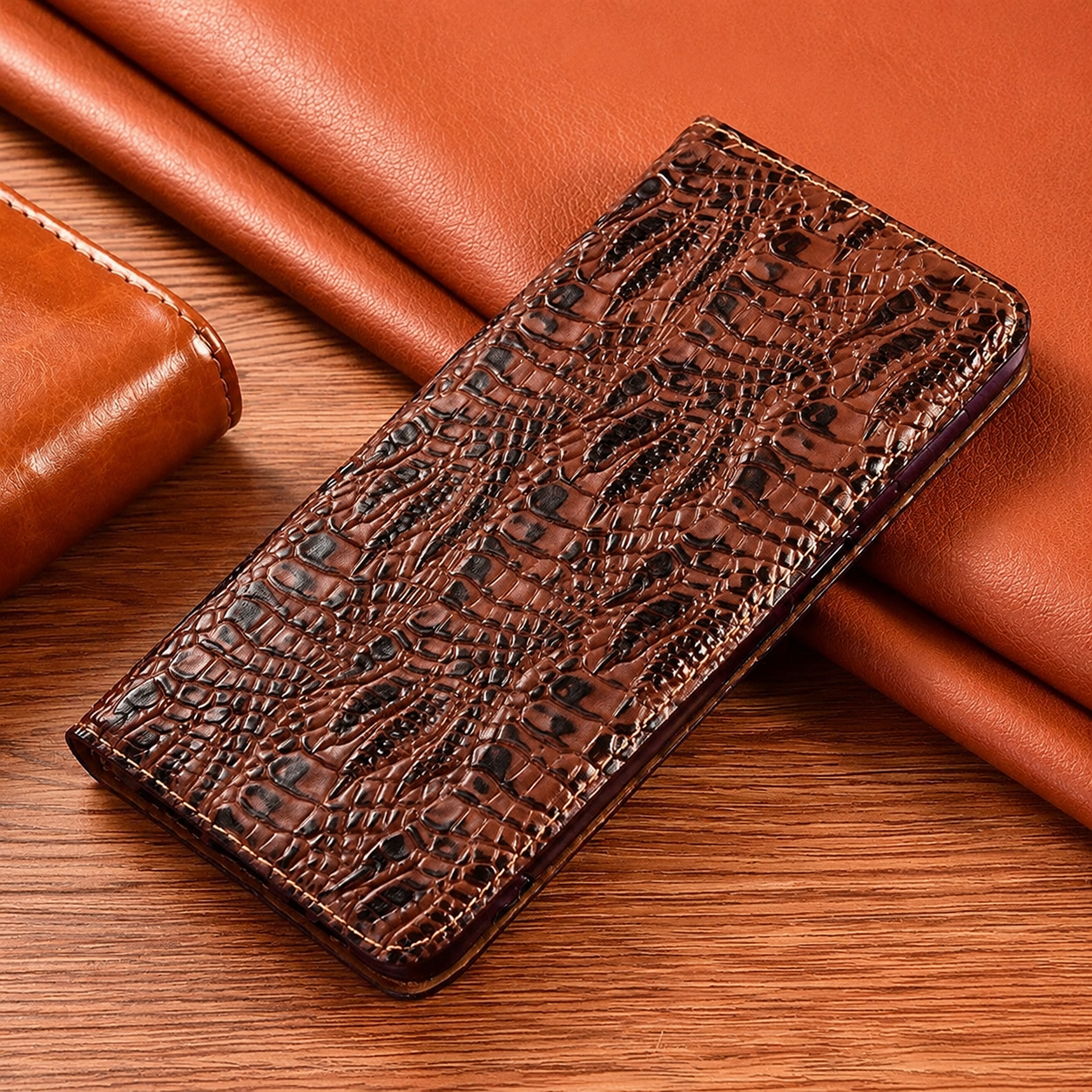 Premium iPhone Case Genuine Leather Wallet Flip Cover Card Holder Crocodile Texture Shockproof Protective Cover Anti Scratch Slim Full Protection