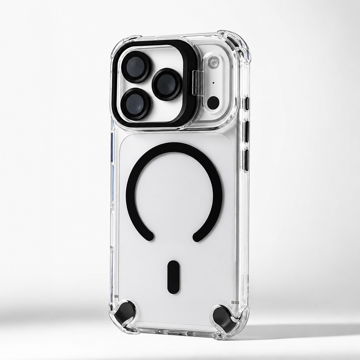 Premium iPhone Case Transparent Magnetic Shockproof Cover Glass Lens Protector Stand Holder MagSafe Compatible Non Slip Full Coverage Design