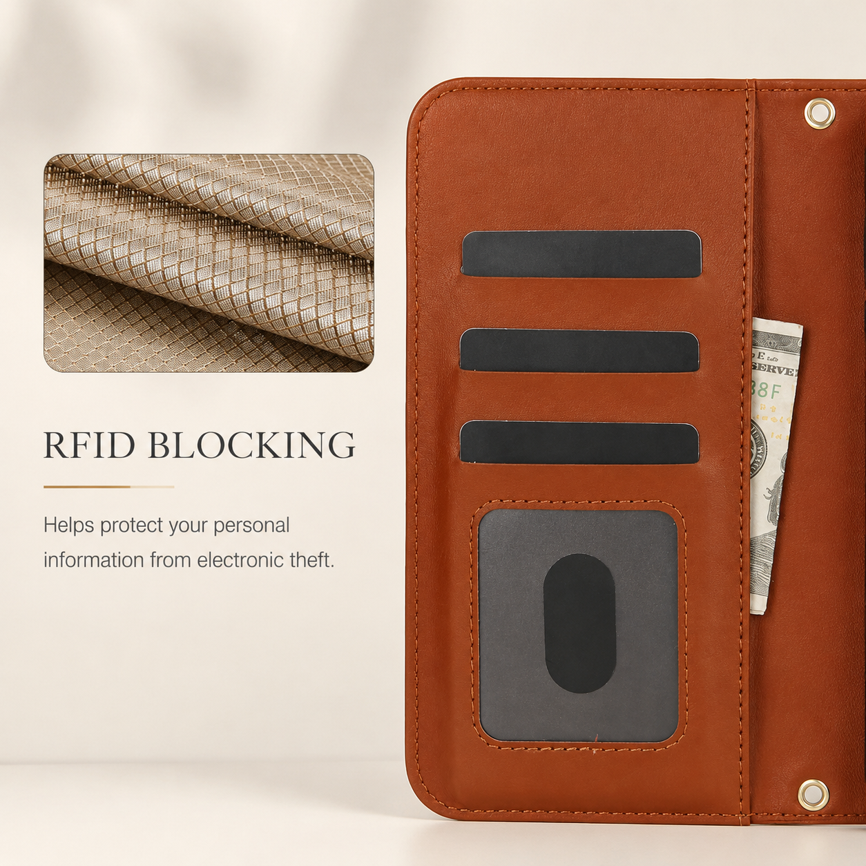 Premium iPhone Wallet Case Crossbody Flip Cover RFID Blocking Card Holder PU Leather Magnetic Closure Shockproof Full Coverage Strap Protective Case