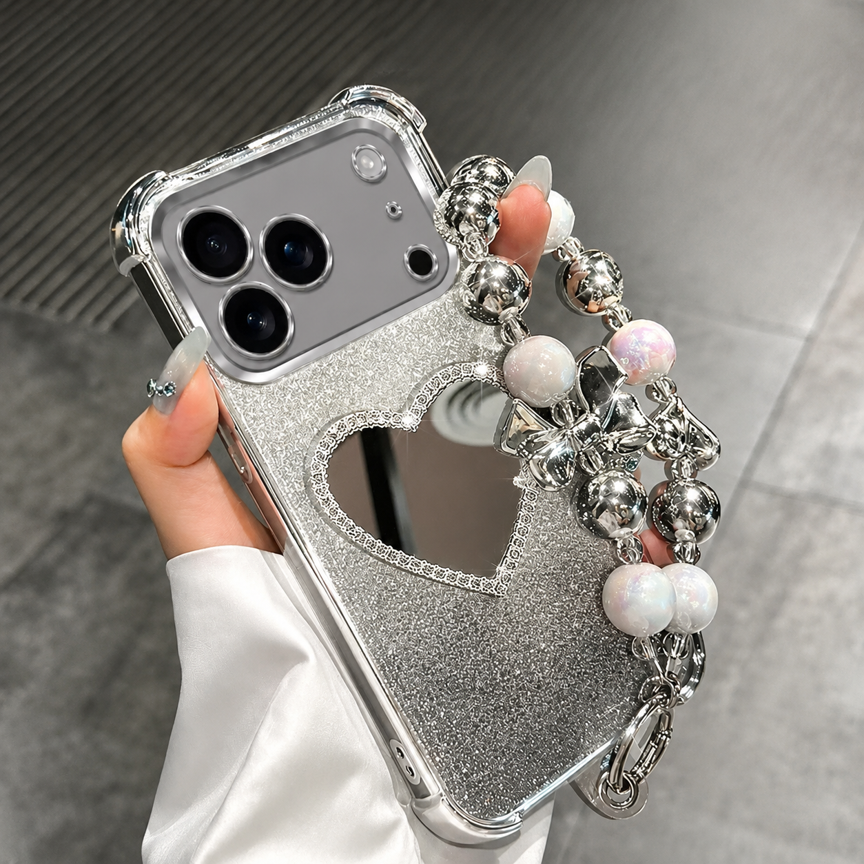 Premium iPhone Case MagSafe Compatible Glitter Mirror Bracelet Cover Shockproof Silicone Stand Holder Non Slip Anti Fingerprint Full Coverage Protective Design