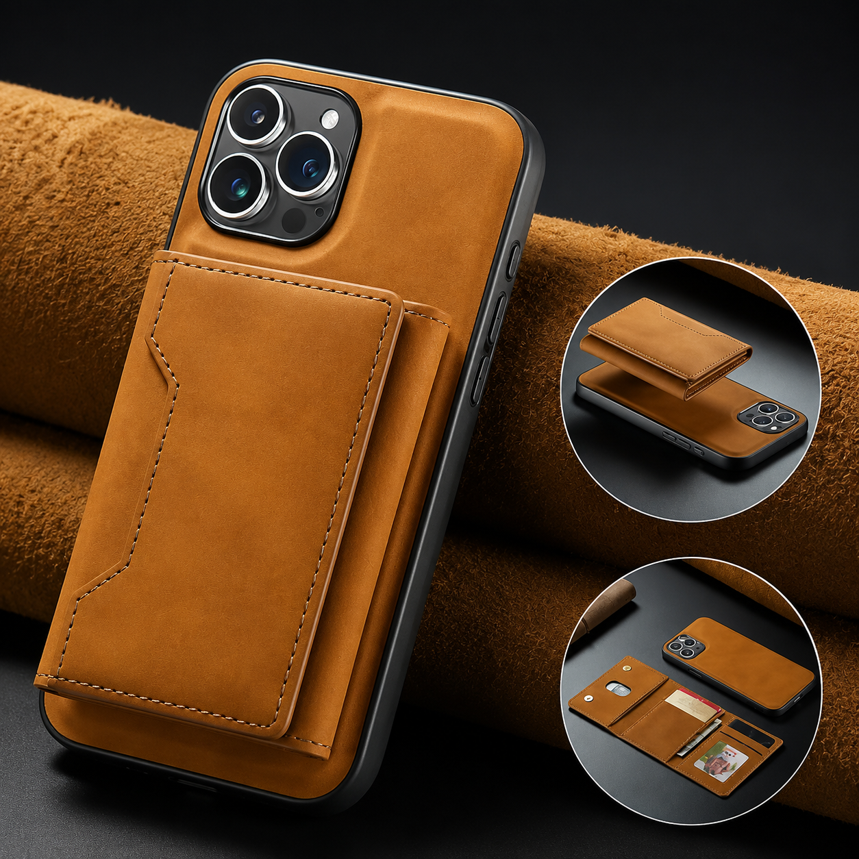 Premium iPhone Case Magnetic Leather Wallet Cover Card Holder Kickstand Money Slot Shockproof Protective Cover Anti Scratch Slim Half Wrapped