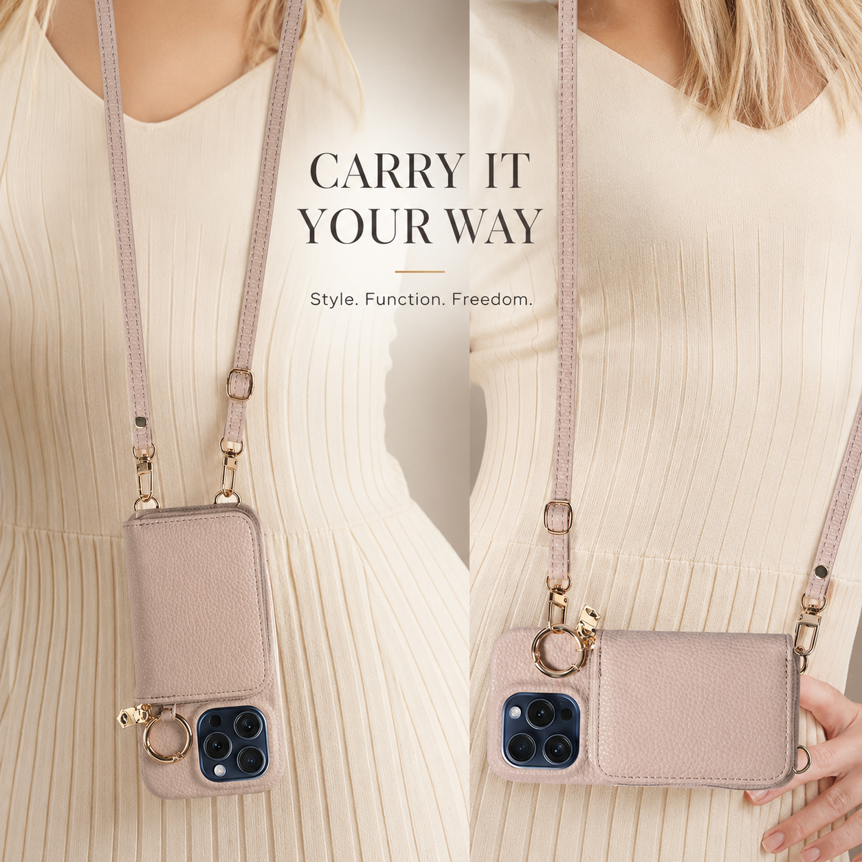 Premium iPhone Case Leather Wallet Crossbody Cover MagSafe Compatible Card Holder Zipper Pocket Magnetic Closure Shockproof Full Coverage Lanyard Strap