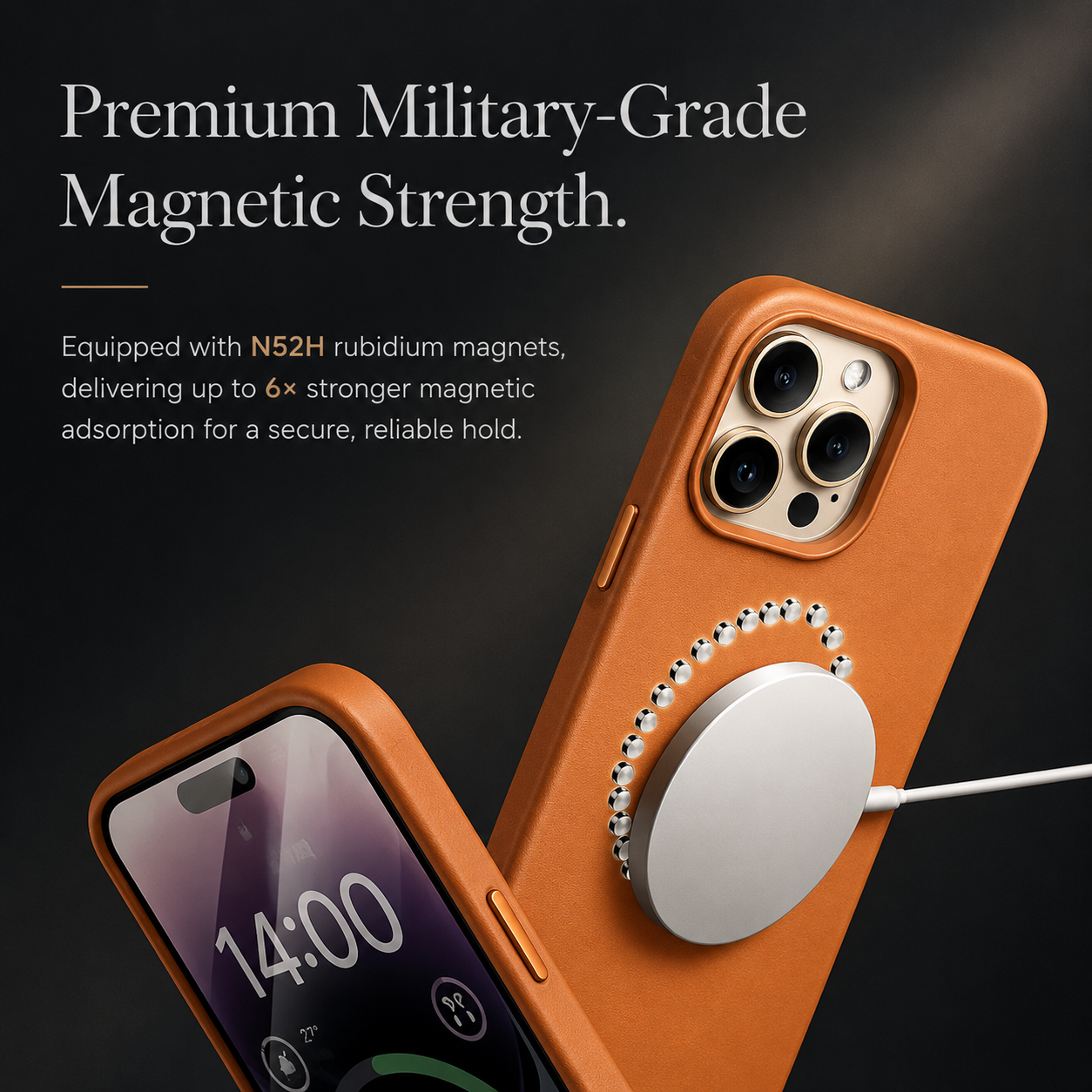 Premium iPhone Case MagSafe Compatible Leather Cover Magnetic Back Shockproof Protective Cover Anti Scratch Slim Half Wrapped Design