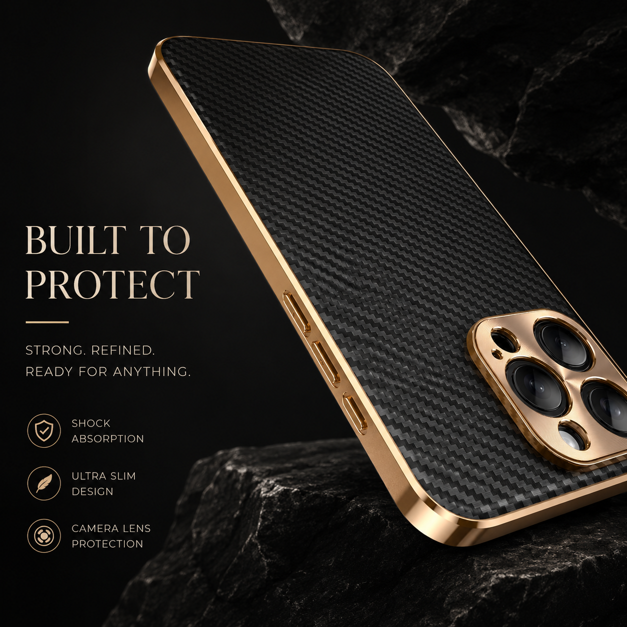 Premium iPhone Case Carbon Fiber Textured Leather Protective Cover Metal Camera Lens Guard Shockproof Slim Fit Durable Armor Design Full Coverage Case