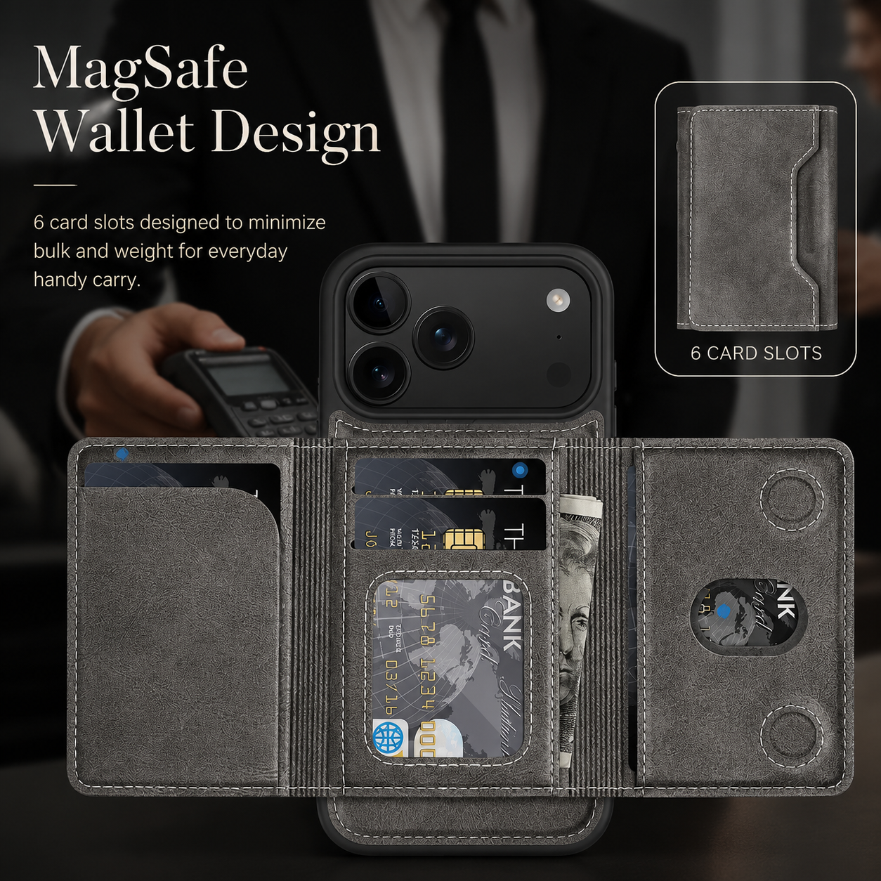 Premium iPhone Case MagSafe Compatible PU Leather Wallet Cover Card Holder Magnetic Shockproof Protective Anti Scratch Non Slip Full Coverage Design