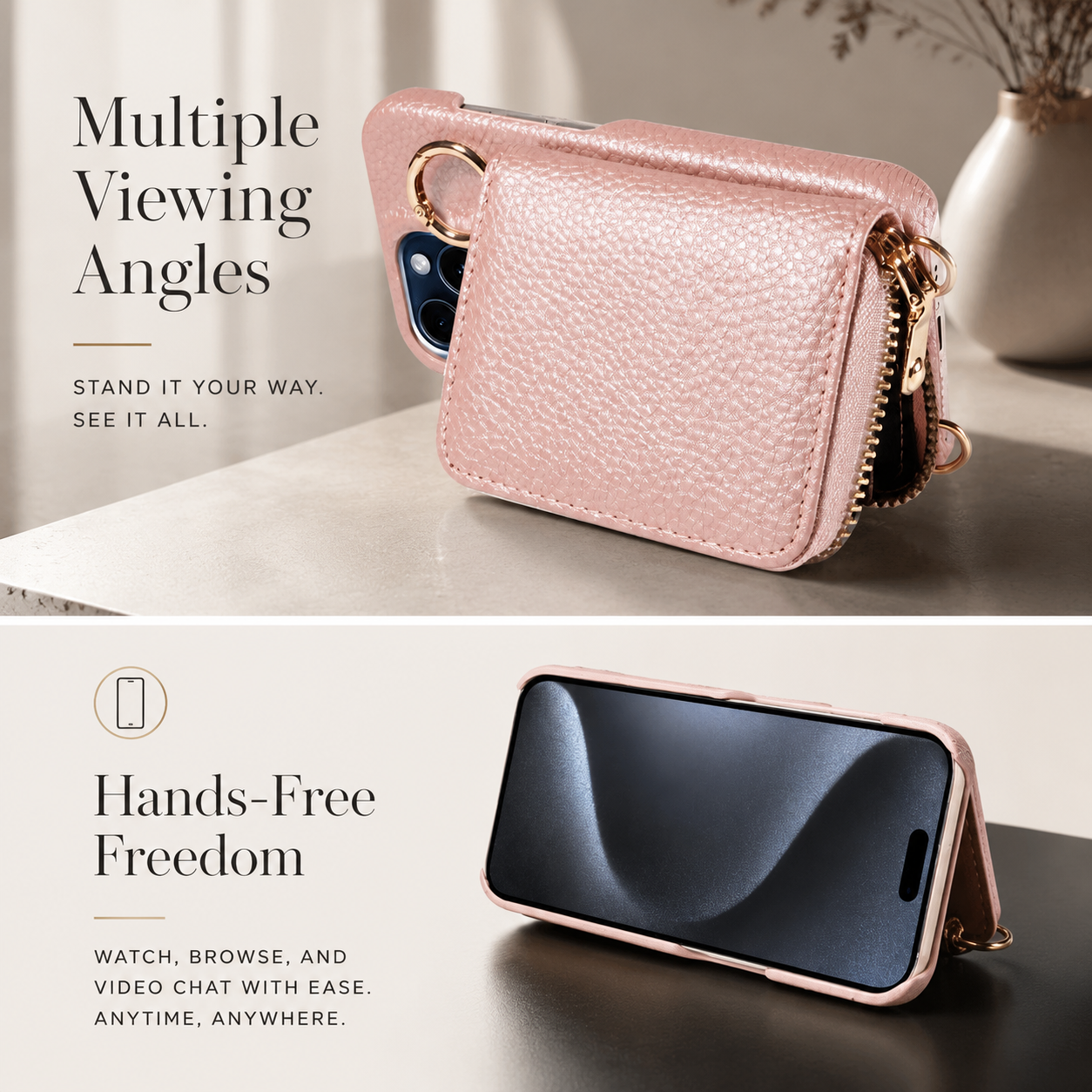 Premium iPhone Case Leather Wallet Crossbody Cover MagSafe Compatible Card Holder Zipper Pocket Magnetic Closure Shockproof Full Coverage Lanyard Strap