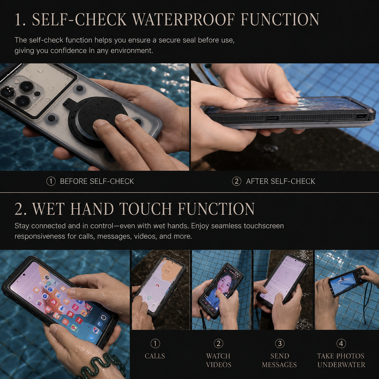 Premium iPhone Case Waterproof IP68 Protective Cover Full Body Shockproof Vacuum Seal System Underwater Touchscreen Access Dustproof Durable Design