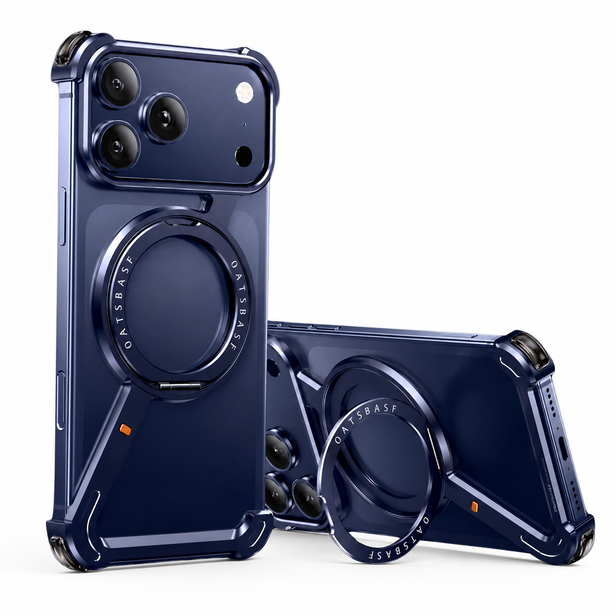Premium iPhone Case MagSafe Compatible Magnetic Aluminum Frameless Cover 360 Rotating Stand Ring Shockproof Camera Lens Protection Slim Design
