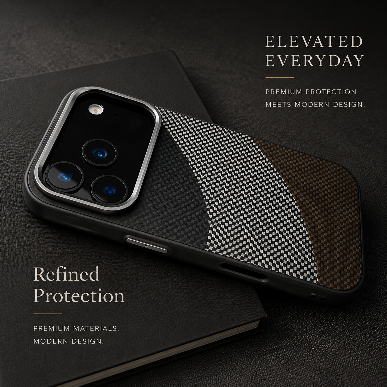 Premium iPhone Case MagSafe Compatible Carbon Fiber Armor Cover Alloy Camera Guard Shockproof Full Coverage Non Slip PC Anti Scratch Design