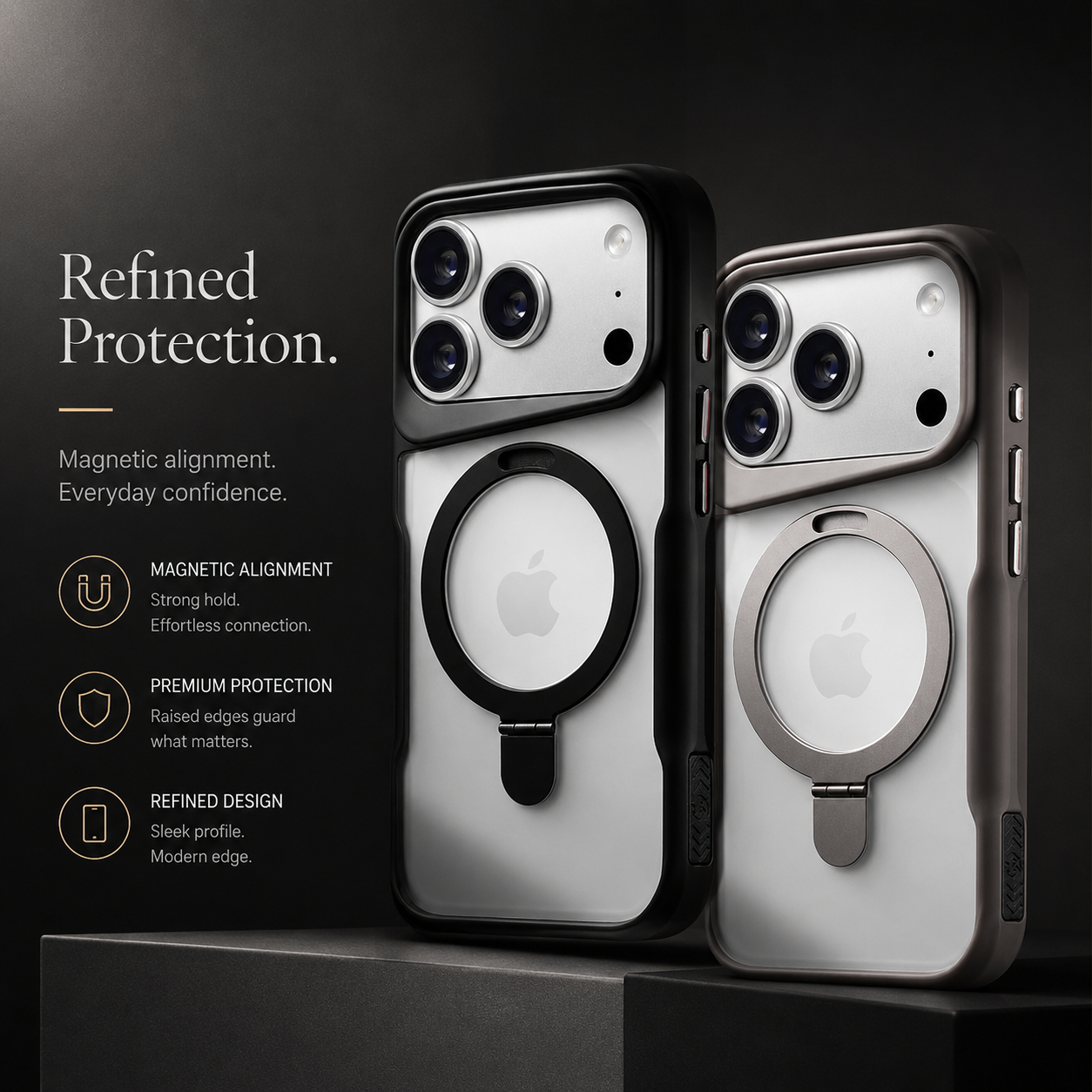 Premium iPhone Case MagSafe Compatible Magnetic Ring Stand Protective Cover Shockproof Bumper Camera Lens Protection Matte Translucent Slim Full Coverage