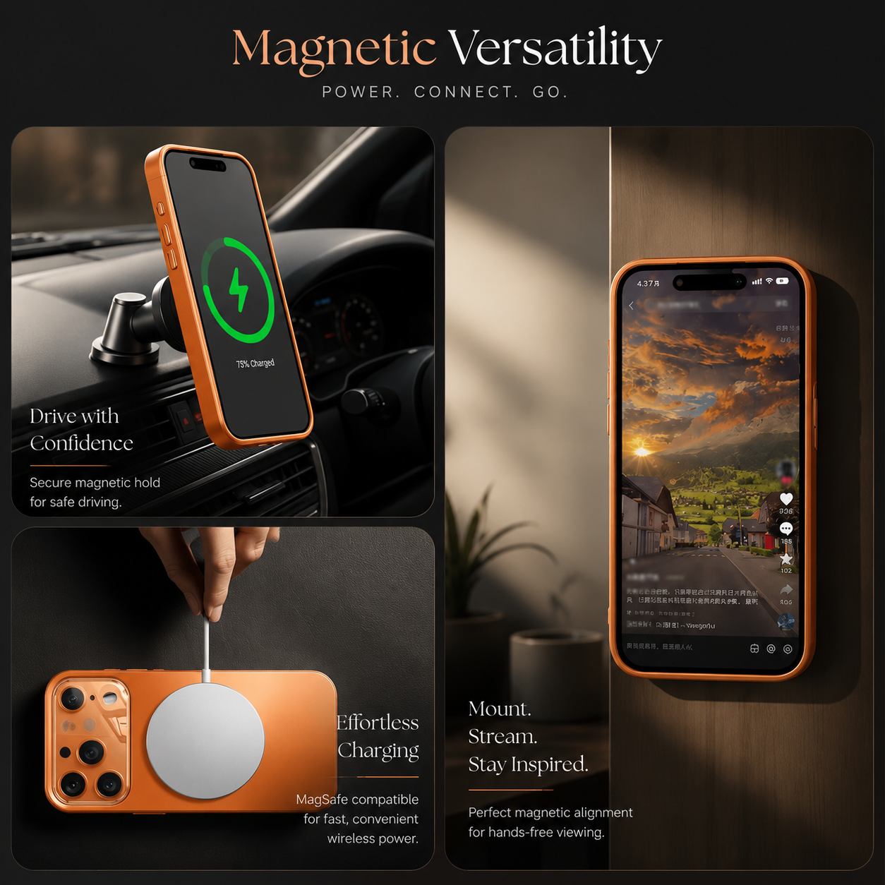 Premium iPhone Case MagSafe Compatible Magnetic Titanium Matte Cover Shockproof Protective PC TPU Back Camera Lens Protection Ultra Thin Full Coverage