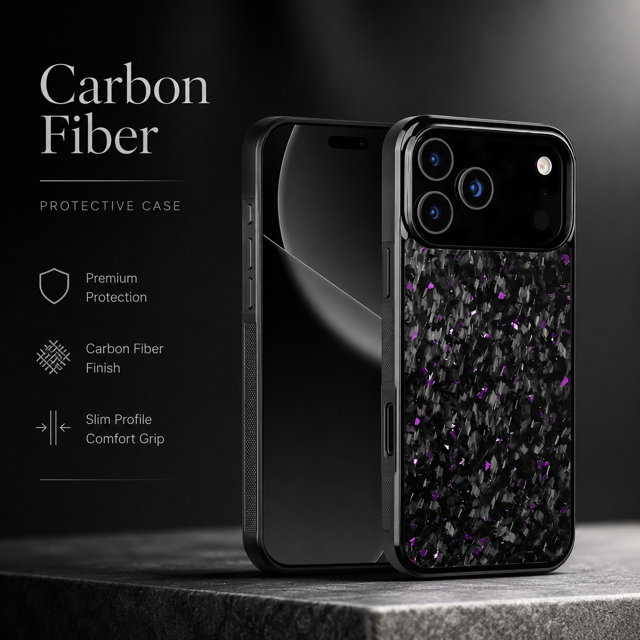 Premium iPhone Case MagSafe Compatible Forged Carbon Fiber TPU Hybrid Cover Shockproof Full Coverage Anti Scratch Non Slip Protective Design