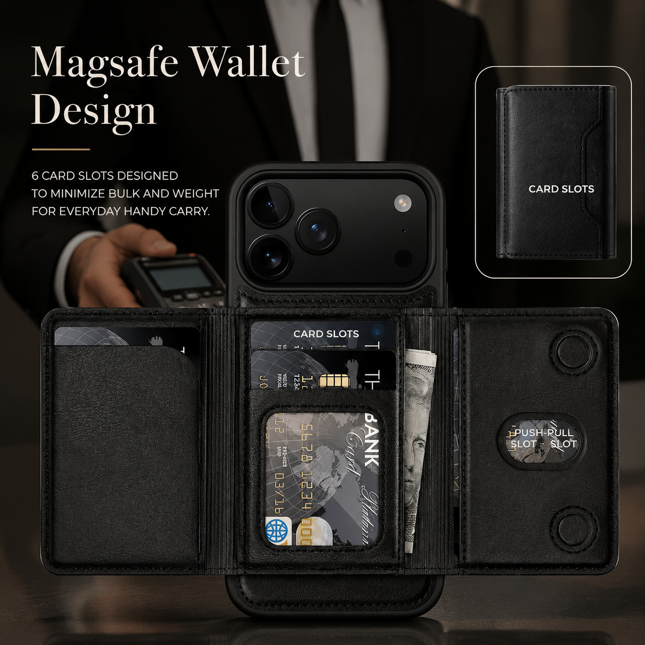 Premium iPhone Case MagSafe Compatible PU Leather Wallet Cover Card Holder Magnetic Shockproof Protective Anti Scratch Non Slip Full Coverage Design