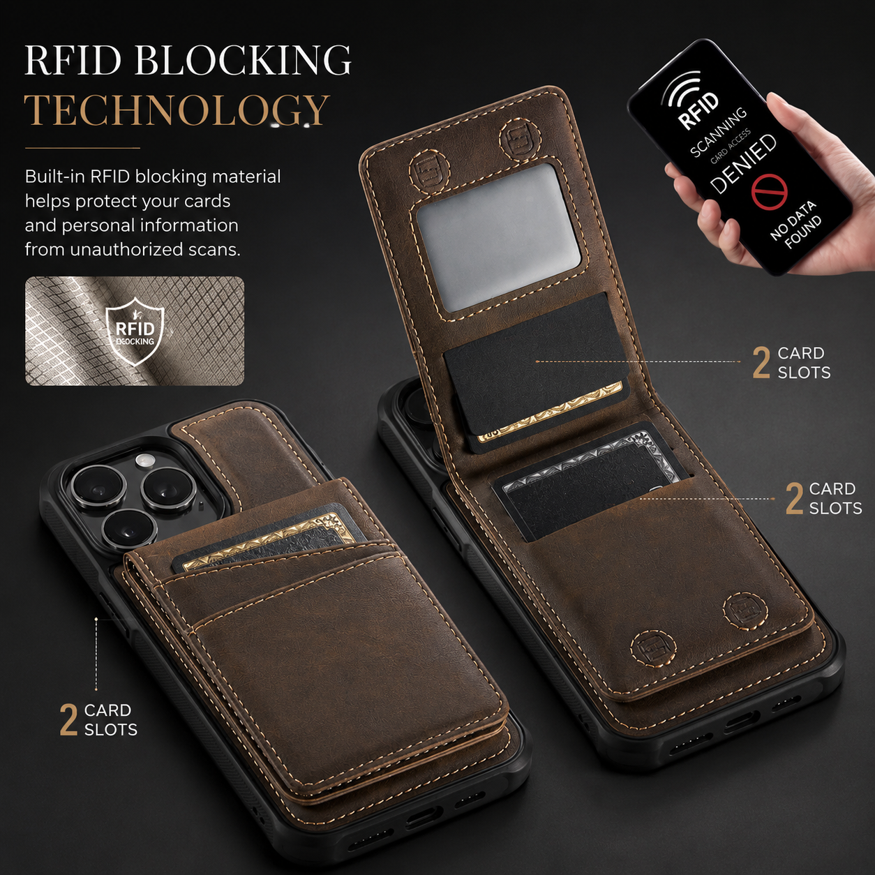 Premium iPhone Case Magnetic Detachable Wallet Flip Cover PU Leather Card Holder Cash Pocket Wrist Strap Shockproof Full Coverage Protective Design