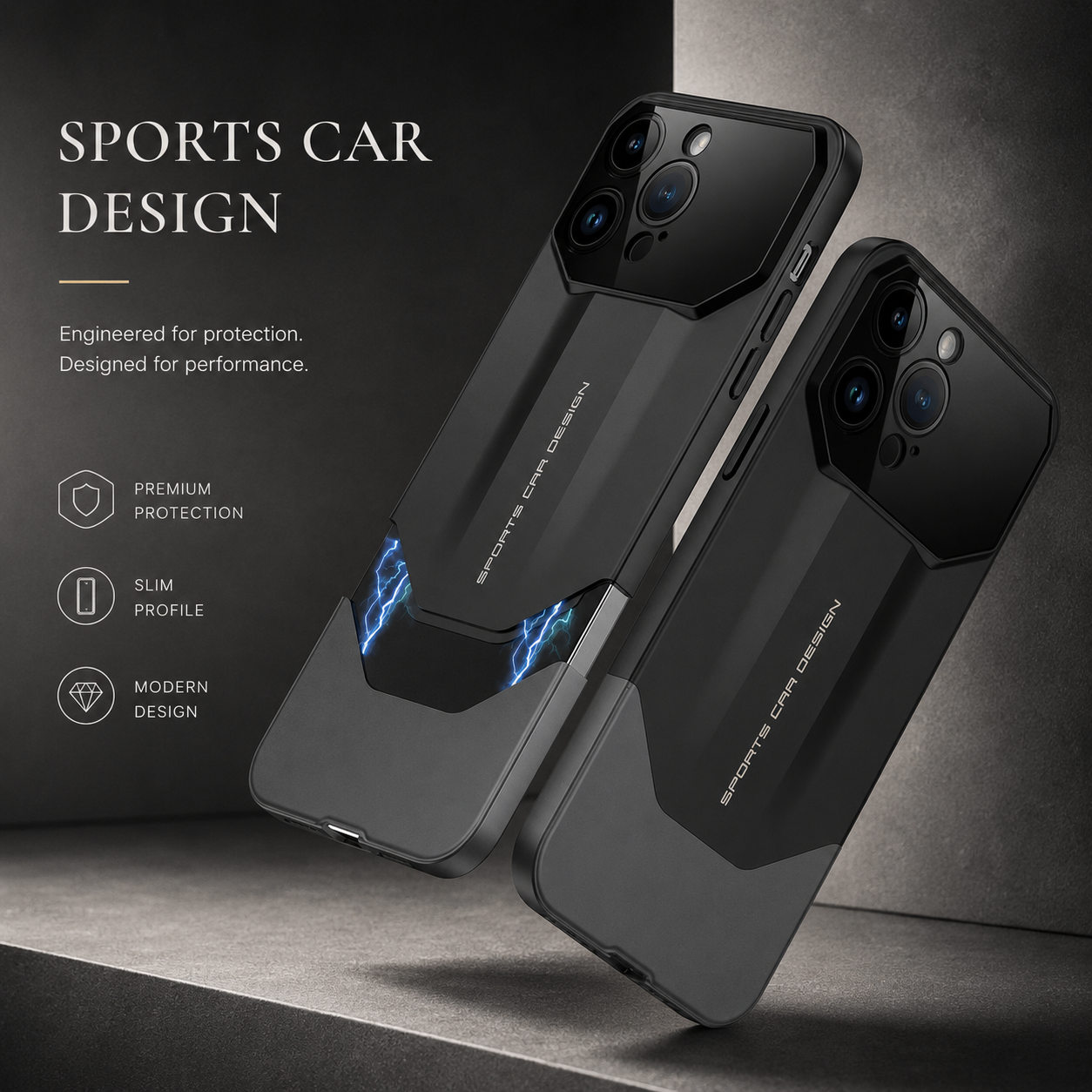Premium iPhone Case Shockproof Protective Cover 2 in 1 Hard PC Camera Lens Protection Anti Scratch Slim Dustproof Full Coverage Supercar Design