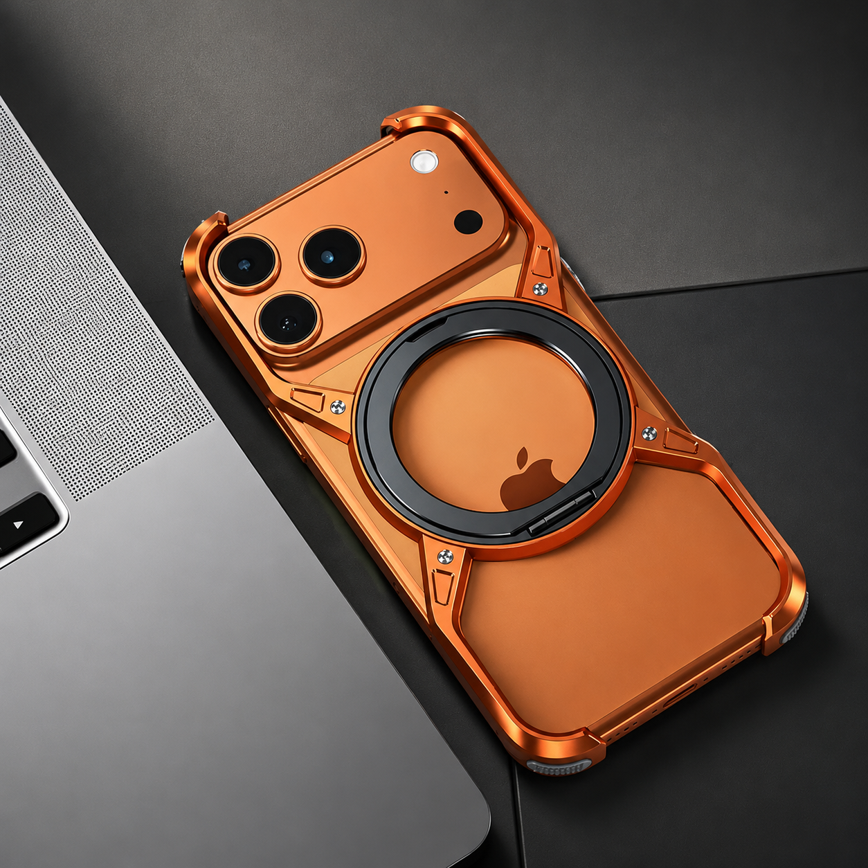 Premium iPhone Case MagSafe Compatible Magnetic Aluminum Bumper Frame Cover 360 Rotating Ring Stand Shockproof Edge Protection Camera Lens Guard Slim Design