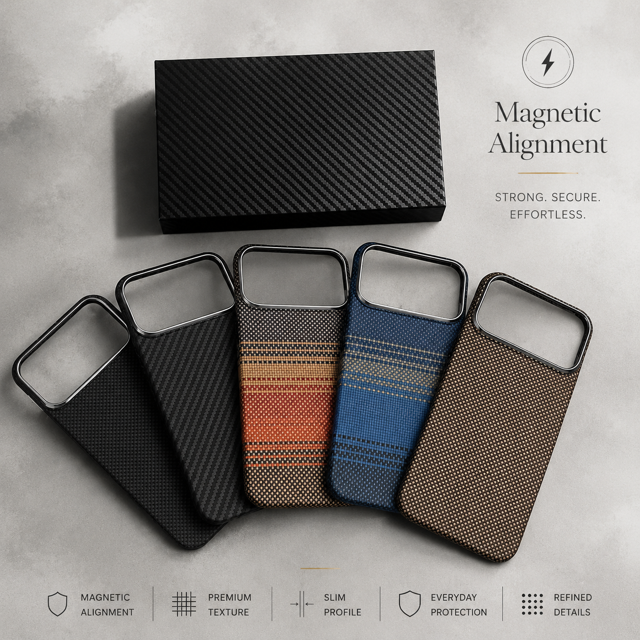 Premium iPhone Case MagSafe Compatible Aramid Carbon Fiber Ultra Thin Magnetic Protective Cover Shockproof Lightweight Slim Minimalist Design