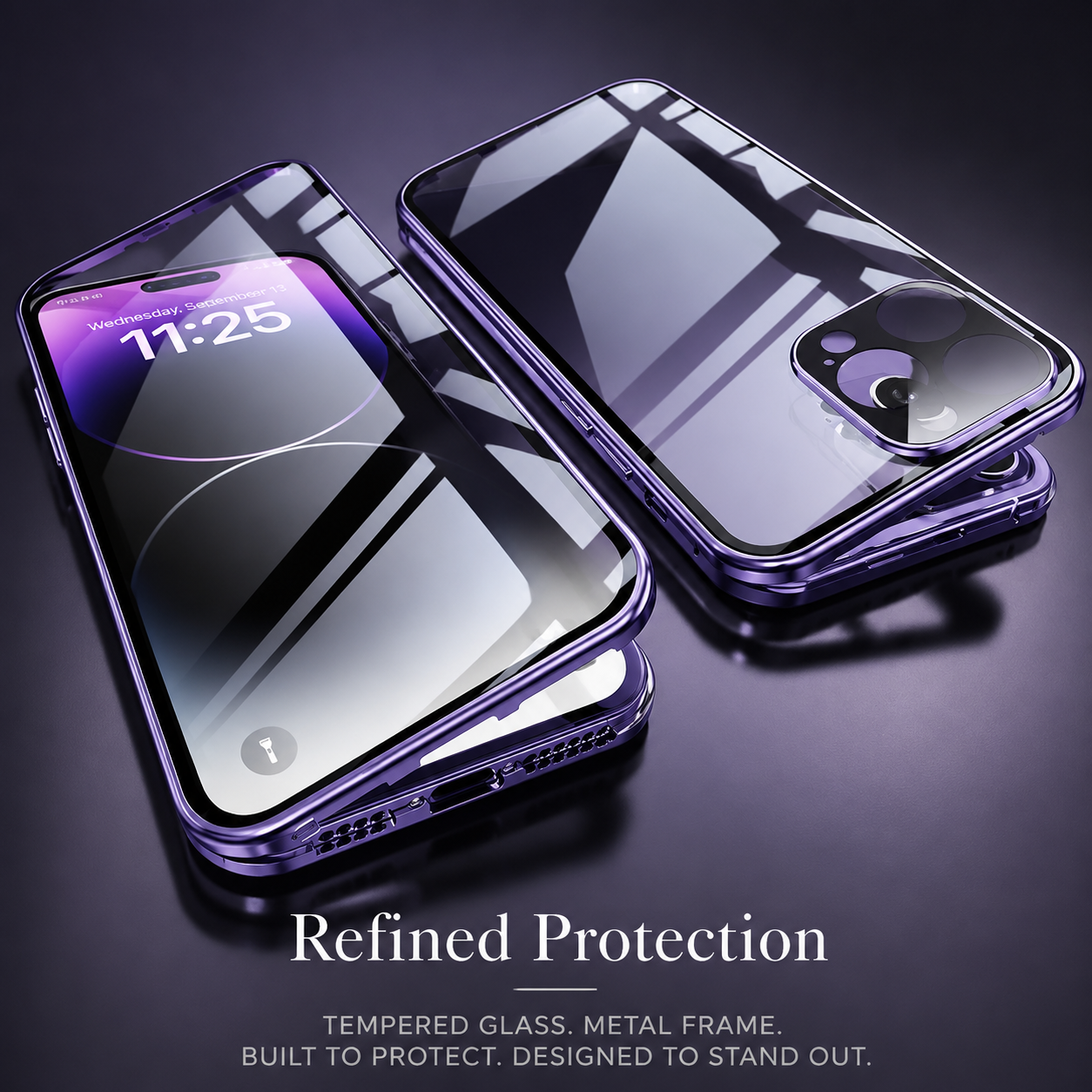Premium iPhone Case MagSafe Compatible Magnetic Fit Double Sided Tempered Glass Metal Frame 360 Full Body Shockproof Cover Camera Lens Protection Slim Design