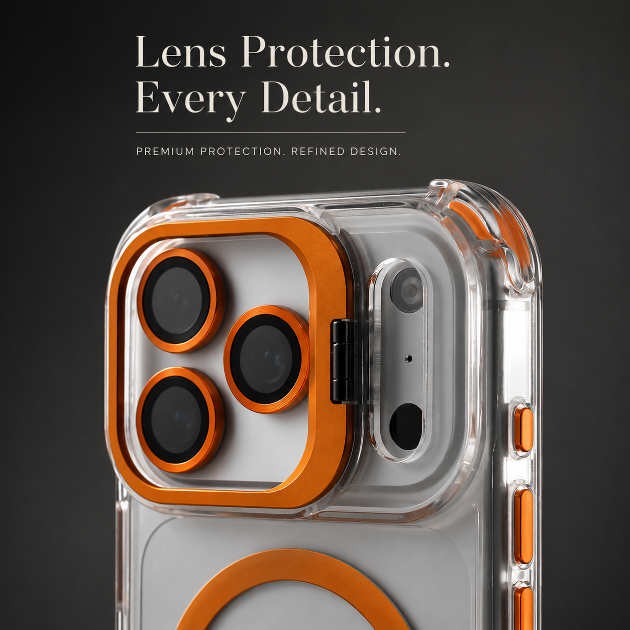 Premium iPhone Case Transparent Magnetic Shockproof Cover Glass Lens Protector Stand Holder MagSafe Compatible Non Slip Full Coverage Design