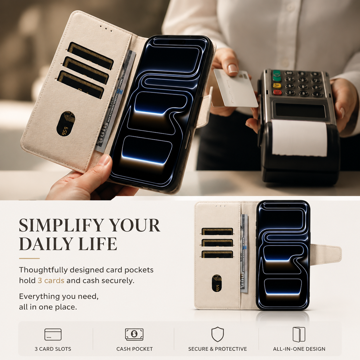 Premium iPhone Case Magnetic Leather Wallet Kickstand Shockproof MagSafe Compatible Card Holder Artificial Leather Full Coverage Protective Design