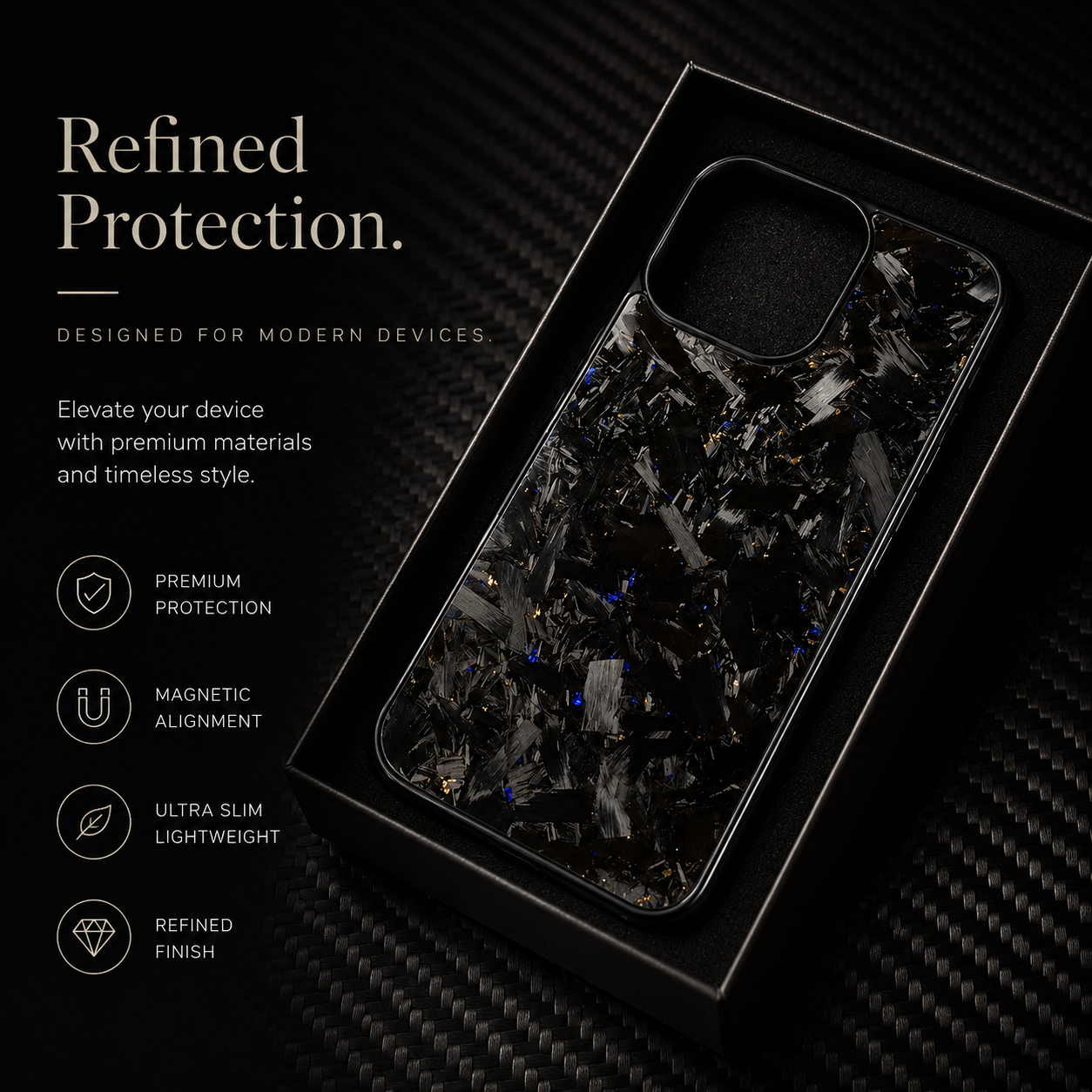 Premium iPhone Case MagSafe Compatible Forged Carbon Fiber Cover TPU Hybrid Full Coverage Magnetic Shockproof Anti Scratch Non Slip Slim Lightweight Protective Design