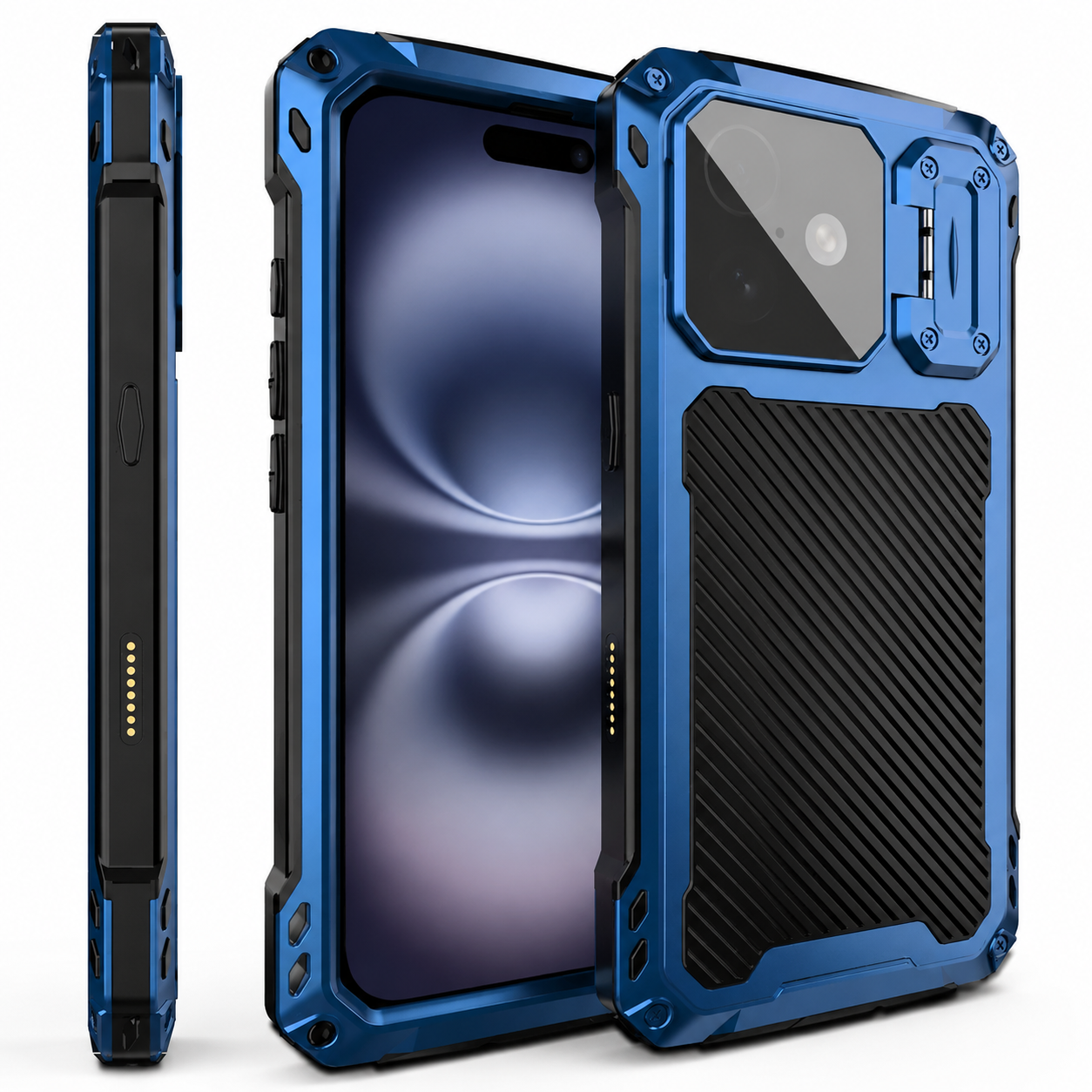 Premium iPhone Case Heavy Duty Metal MagSafe Cover Camera Guard Kickstand 9H Screen Protector Shockproof Aluminum Bumper Full Coverage Protective Design