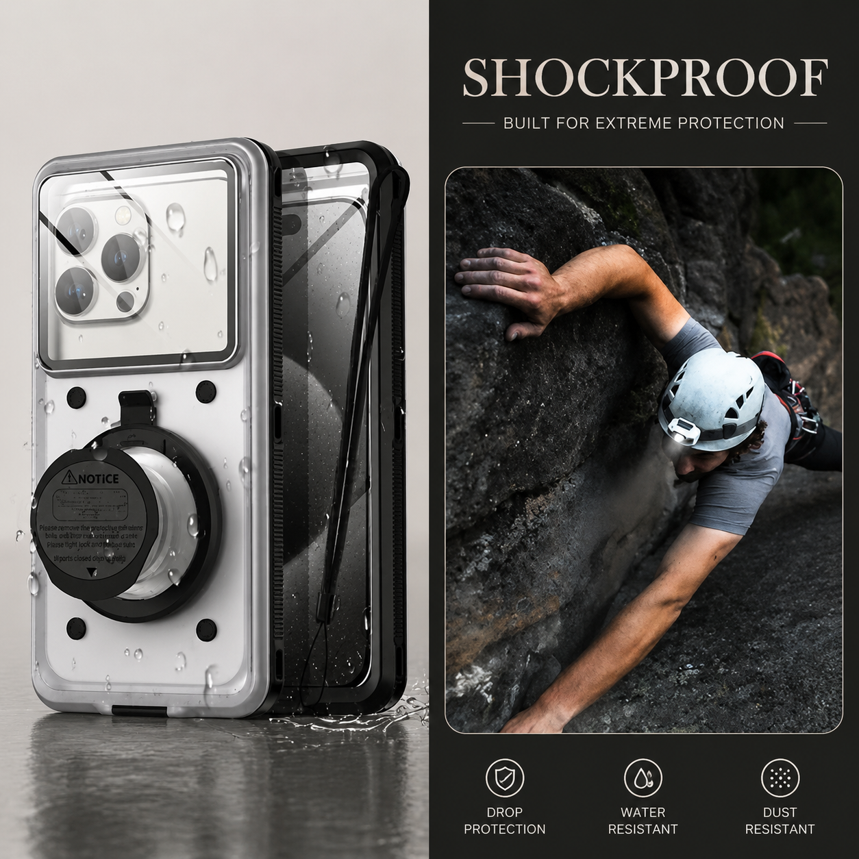 Premium iPhone Case Waterproof IP68 Protective Cover Full Body Shockproof Vacuum Seal System Underwater Touchscreen Access Dustproof Durable Design