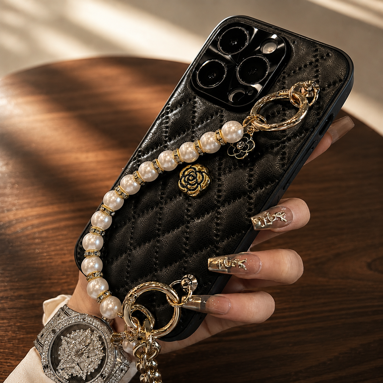 Premium iPhone Case 3D Camellia Floral Design Protective Cover Chain Strap Shockproof Slim Lightweight Elegant Full Coverage Luxury Fashion Case