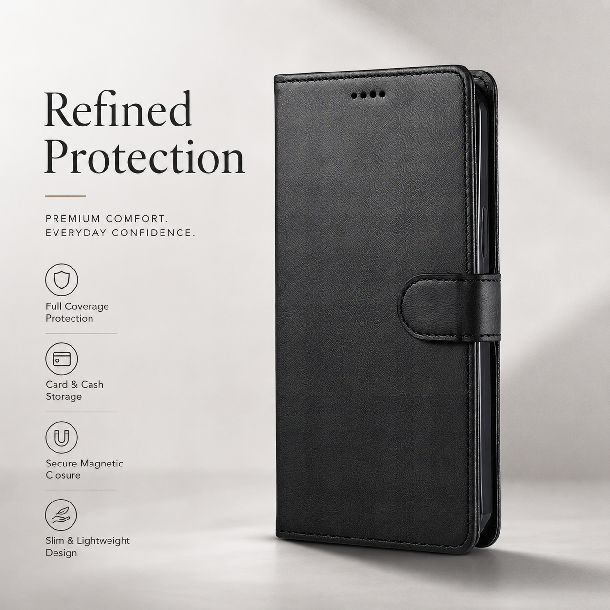 Premium iPhone Case Leather Wallet Flip Cover Card Holder Magnetic Closure Shockproof Camera Protection Slim Full Coverage Protective Design
