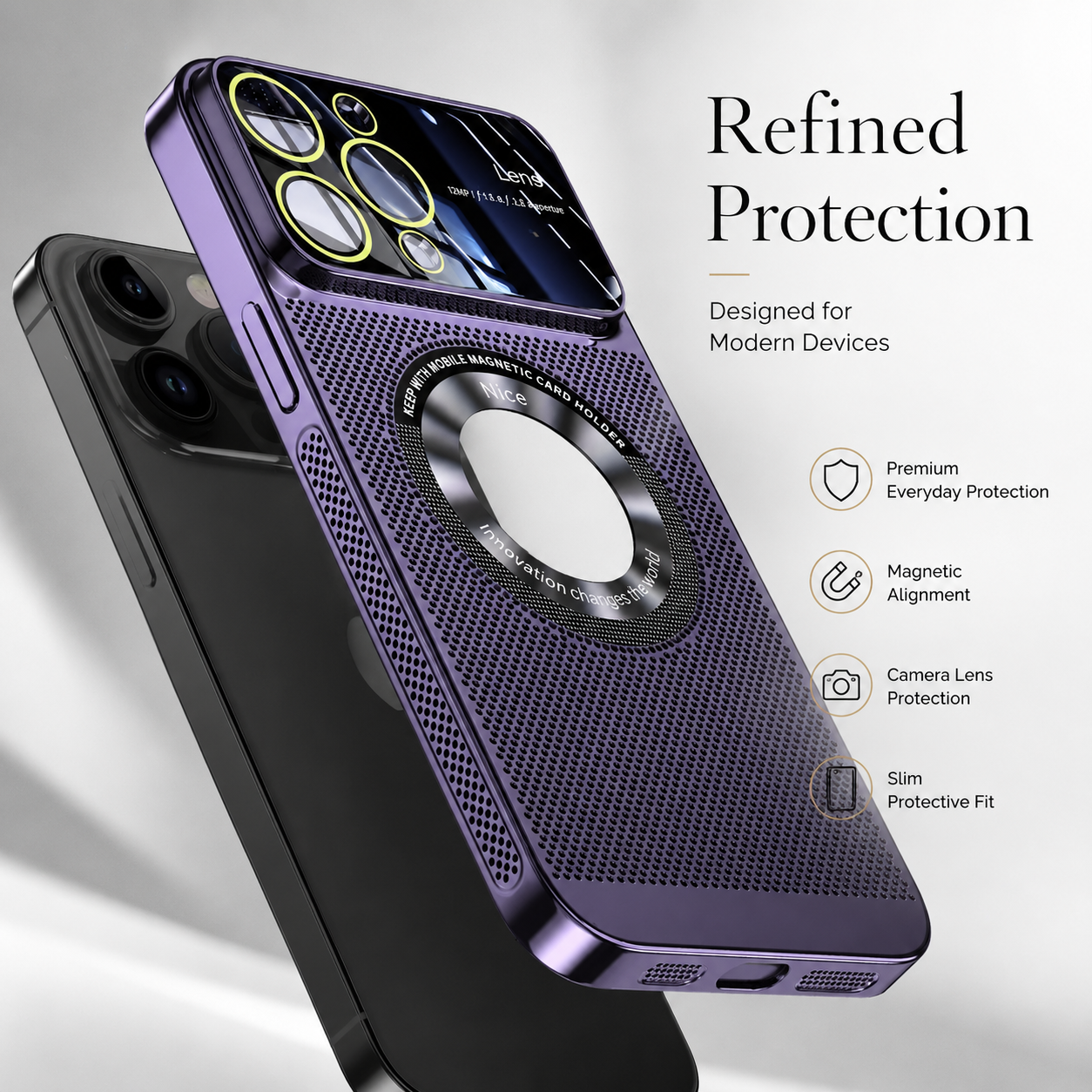 Premium iPhone Case MagSafe Compatible Magnetic Protective Cover Cooling Mesh Back Shockproof Camera Lens Protection Slim Full Coverage
