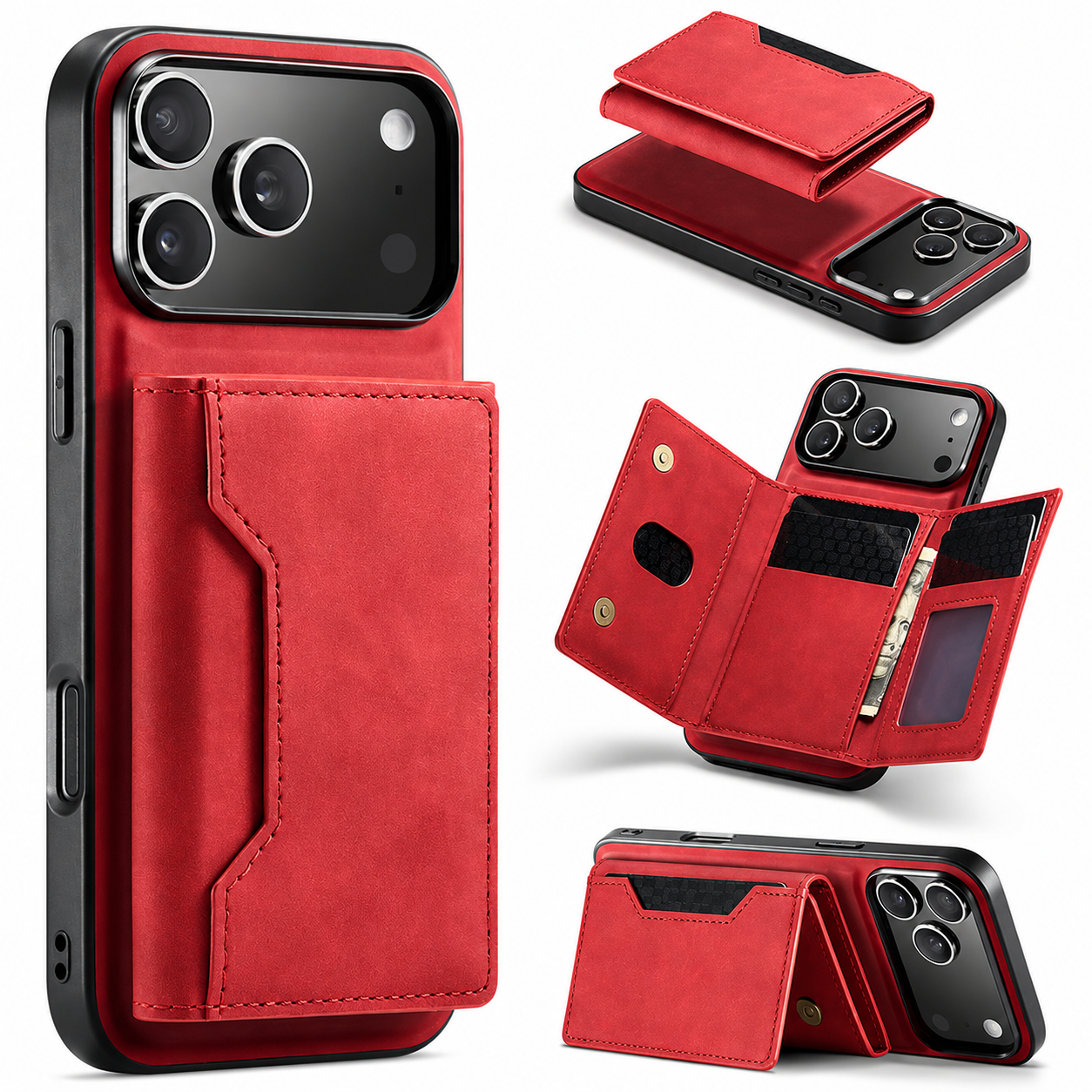 Premium iPhone Case Detachable Magnetic Wallet Cover Leather Card Holder Kickstand Shockproof Protective Cover Anti Scratch Full Body Slim