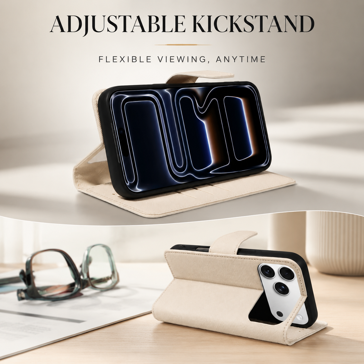 Premium iPhone Case Magnetic Leather Wallet Kickstand Shockproof MagSafe Compatible Card Holder Artificial Leather Full Coverage Protective Design