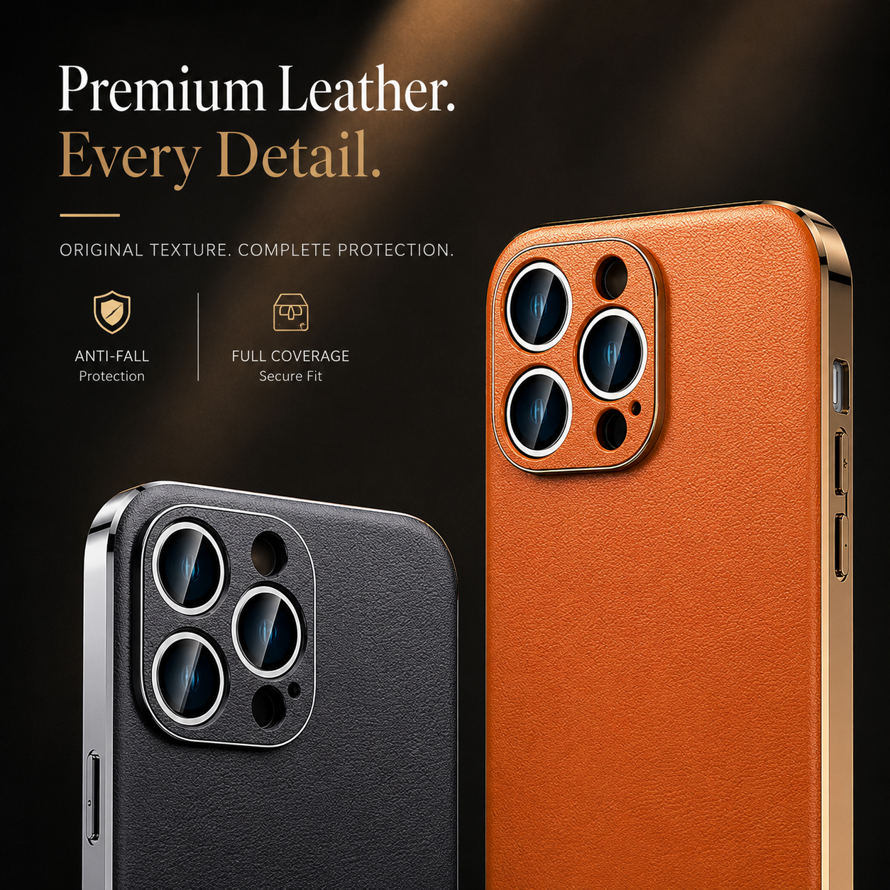 Premium iPhone Case Genuine Cowhide Leather Protective Cover MagSafe Compatible Camera Lens Protection Shockproof Plating Frame Slim Full Coverage