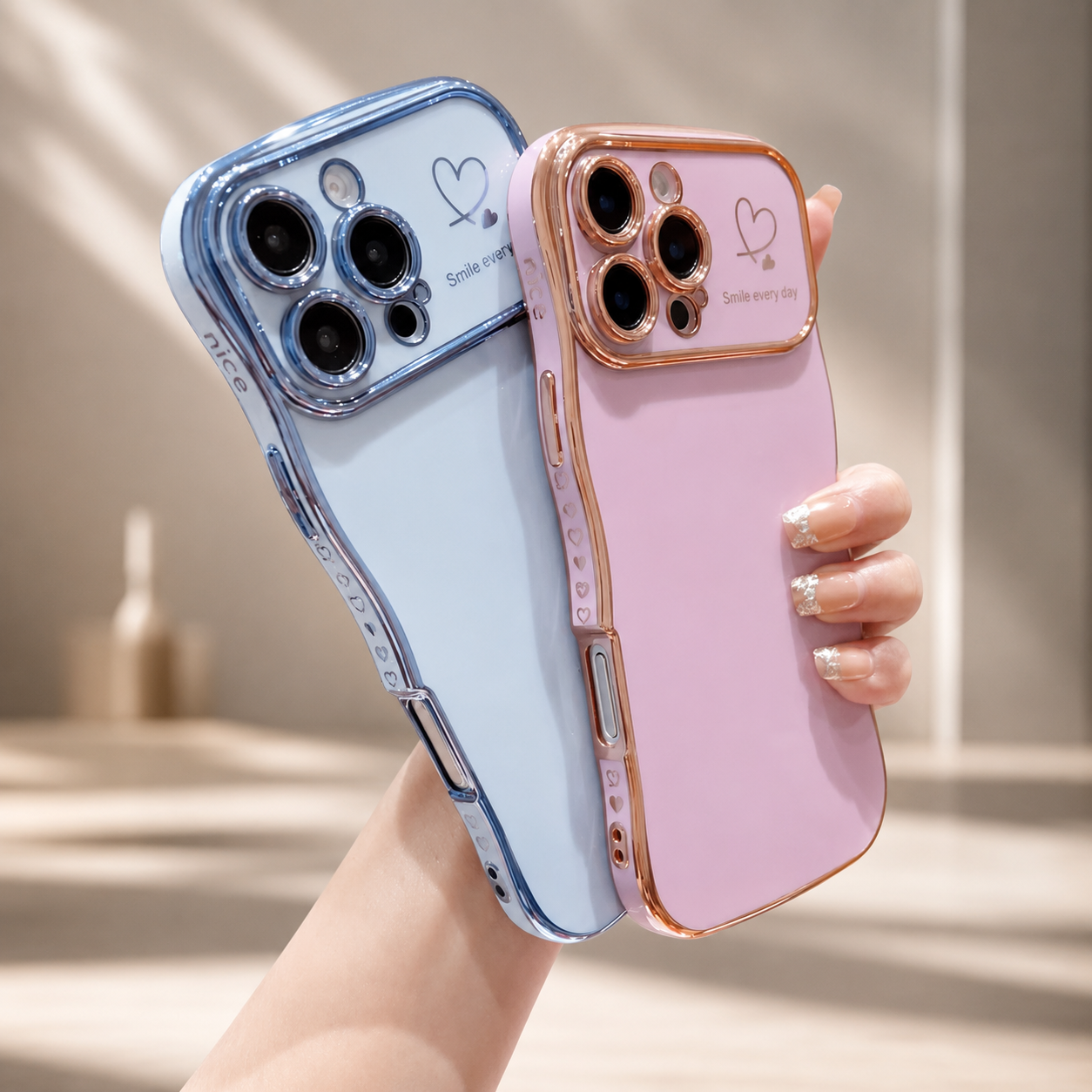 Premium iPhone Case MagSafe Compatible Transparent Plating Wave Heart Design Shockproof Protective Cover Camera Lens Protection Ultra Thin Full Coverage