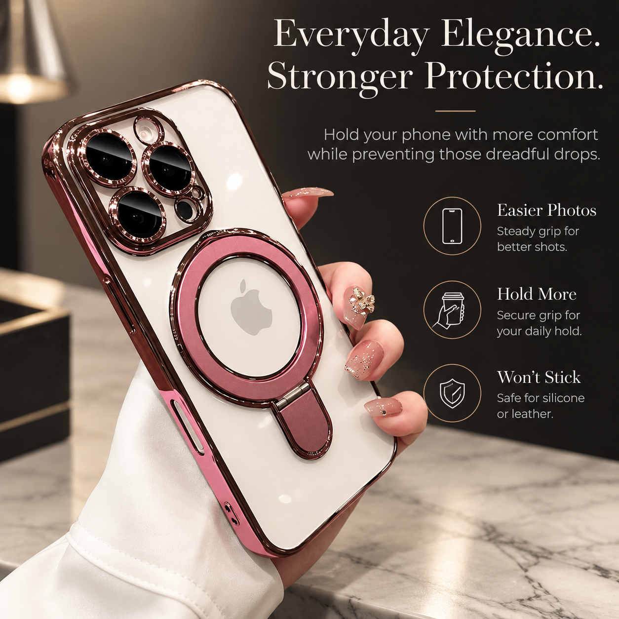 Premium iPhone Case MagSafe Compatible Magnetic Protective Cover Transparent Acrylic Back Built-in Stand Shockproof Camera Protection Slim Full Coverage