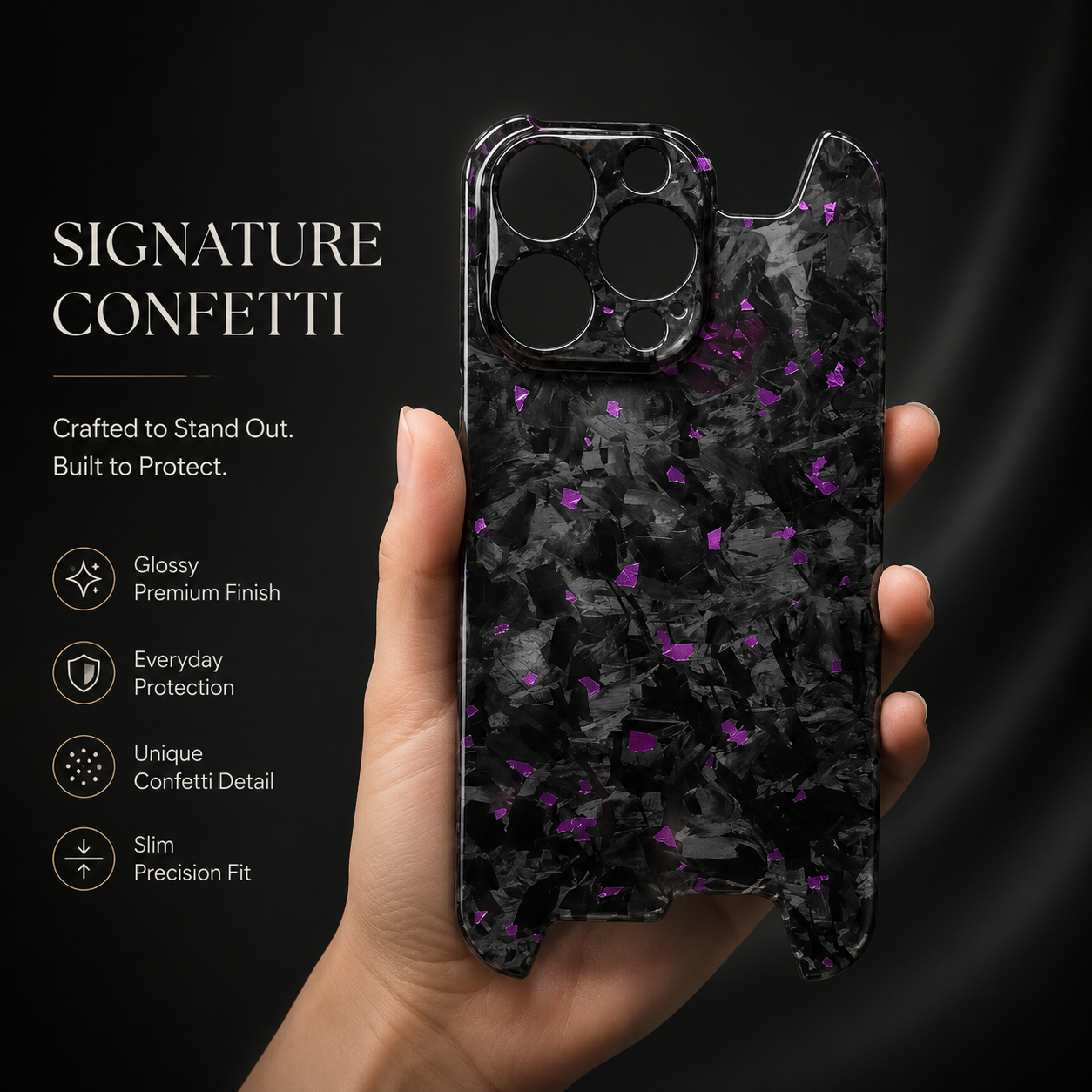 Premium iPhone Case Forged Carbon Fiber Cover Ultra Thin Glossy Lightweight Scratch Resistant Half Wrapped Slim Protective Wireless Charging Design