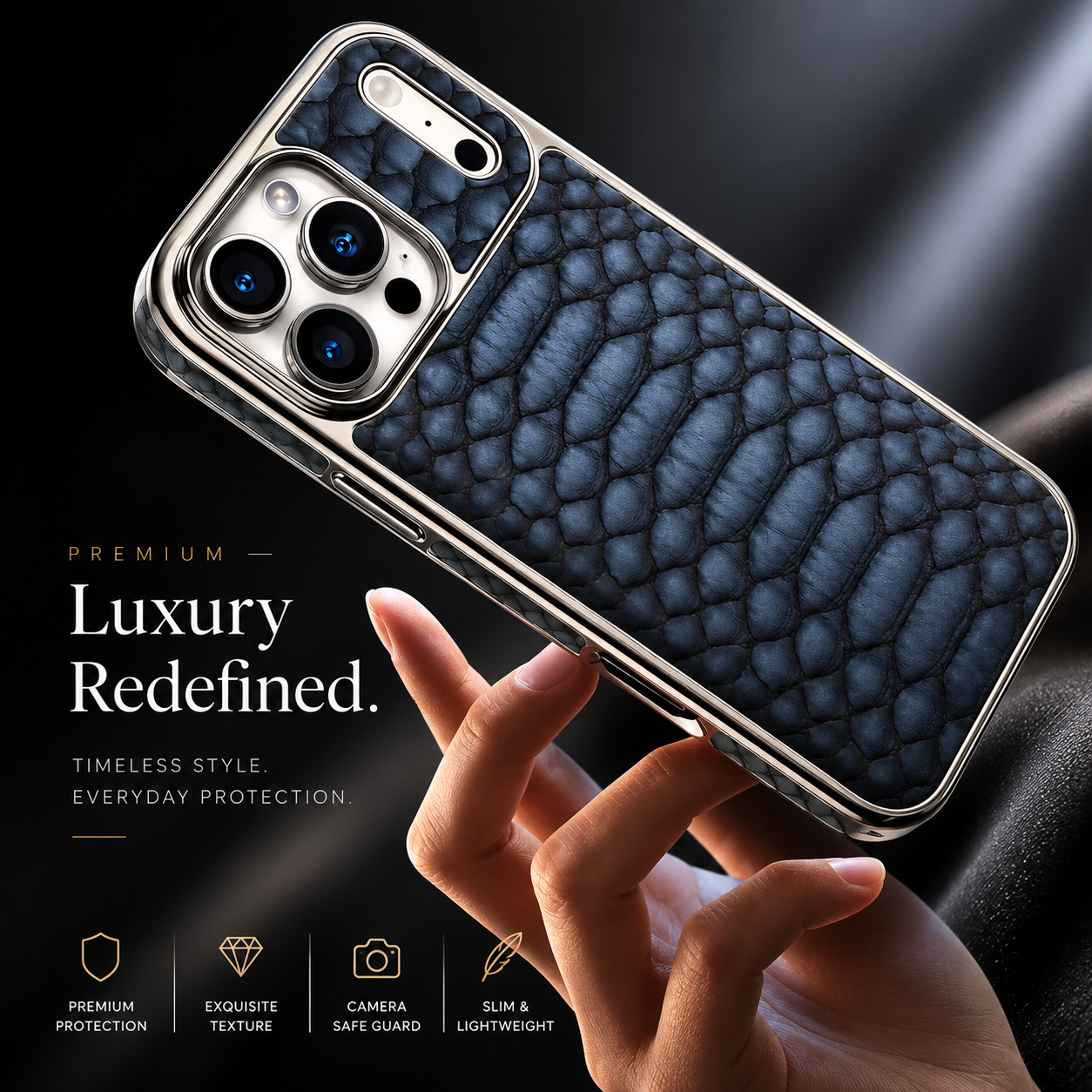 Premium iPhone Case Leather Snake Pattern Cover Soft Flannel Lining Anti Scratch Non Slip Slim Lightweight Protective Fashion Design Half Wrapped