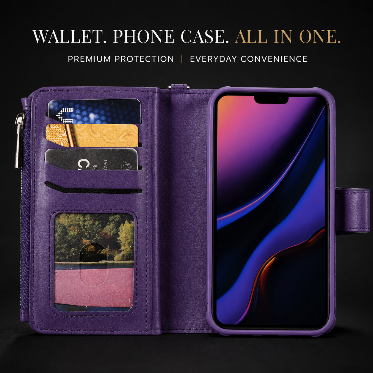 Premium iPhone Case Magnetic Detachable Wallet PU Leather Flip Cover Card Holder Kickstand Shockproof Full Coverage Protective Design